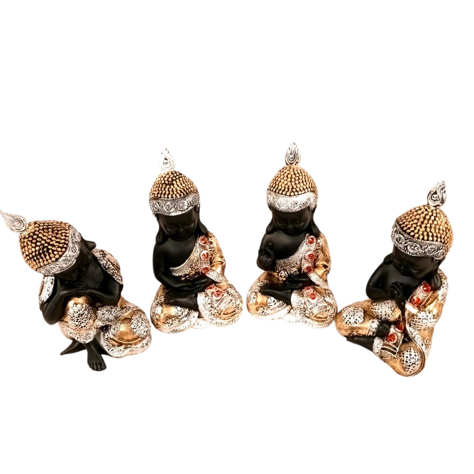 Buddha Statues | Lord Gautam Buddha Sitting Pose Idol Showpiece - For Living room, Home, Table, Shelf, Office Décor | Housewarming & Birthday Gift - 10 Inch (Set Of 4) - Apkamart