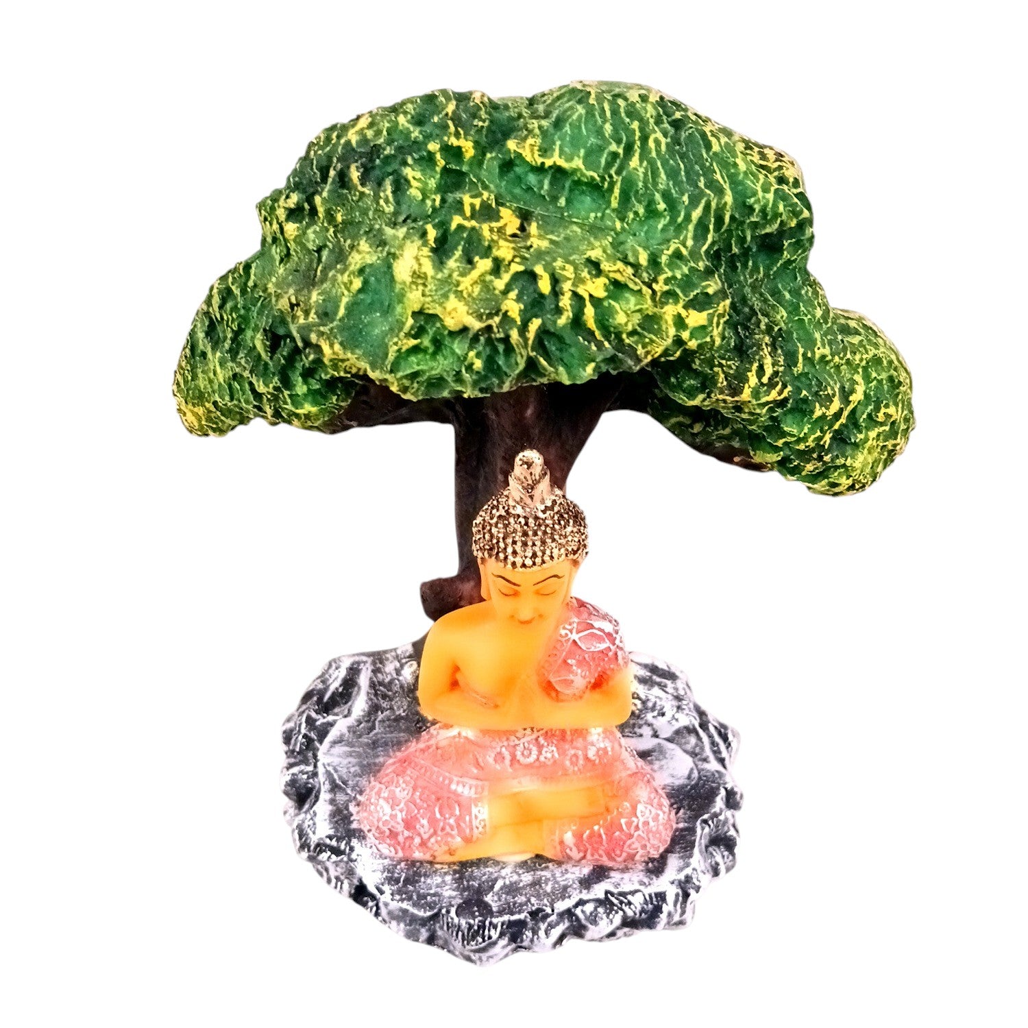Buddha Statue | Lord Gautam Buddha in Meditation Under Tree Idol Showpiece - For Home, Table, Shelf, Office Decor & Gift - 9 Inch - Apkamart
