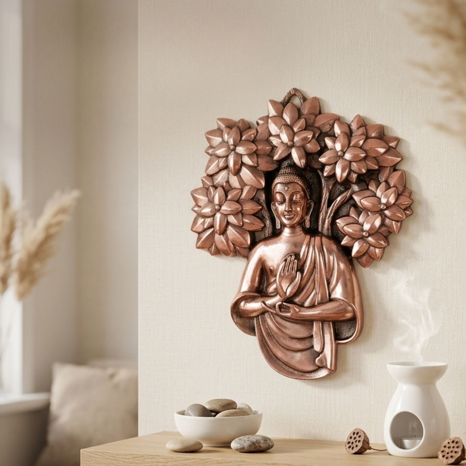 Buddha Wall Hanging Brass Home Living Room - 19 Inch