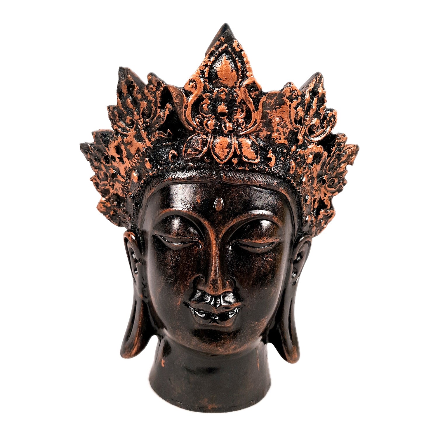 Buddha Head Statue with Rustic Look | Lord Gautam Buddha Showpiece - For Living room, Home, Table, Shelf, Office Decor & Gift - 8 Inch - apkamart #Color_Brown