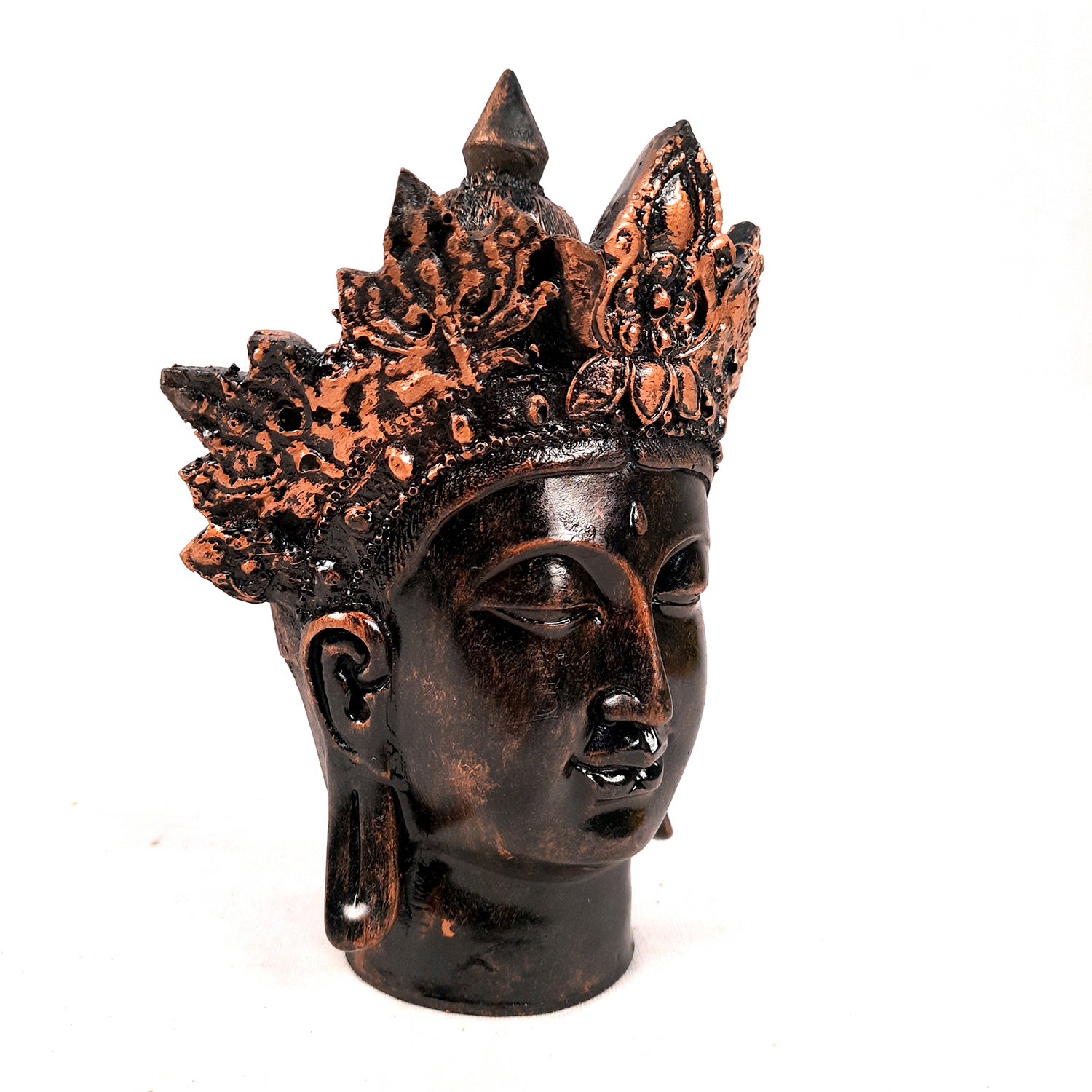 Buddha Head Statue with Rustic Look | Lord Gautam Buddha Showpiece - For Living room, Home, Table, Shelf, Office Decor & Gift - 8 Inch - apkamart #Color_Brown