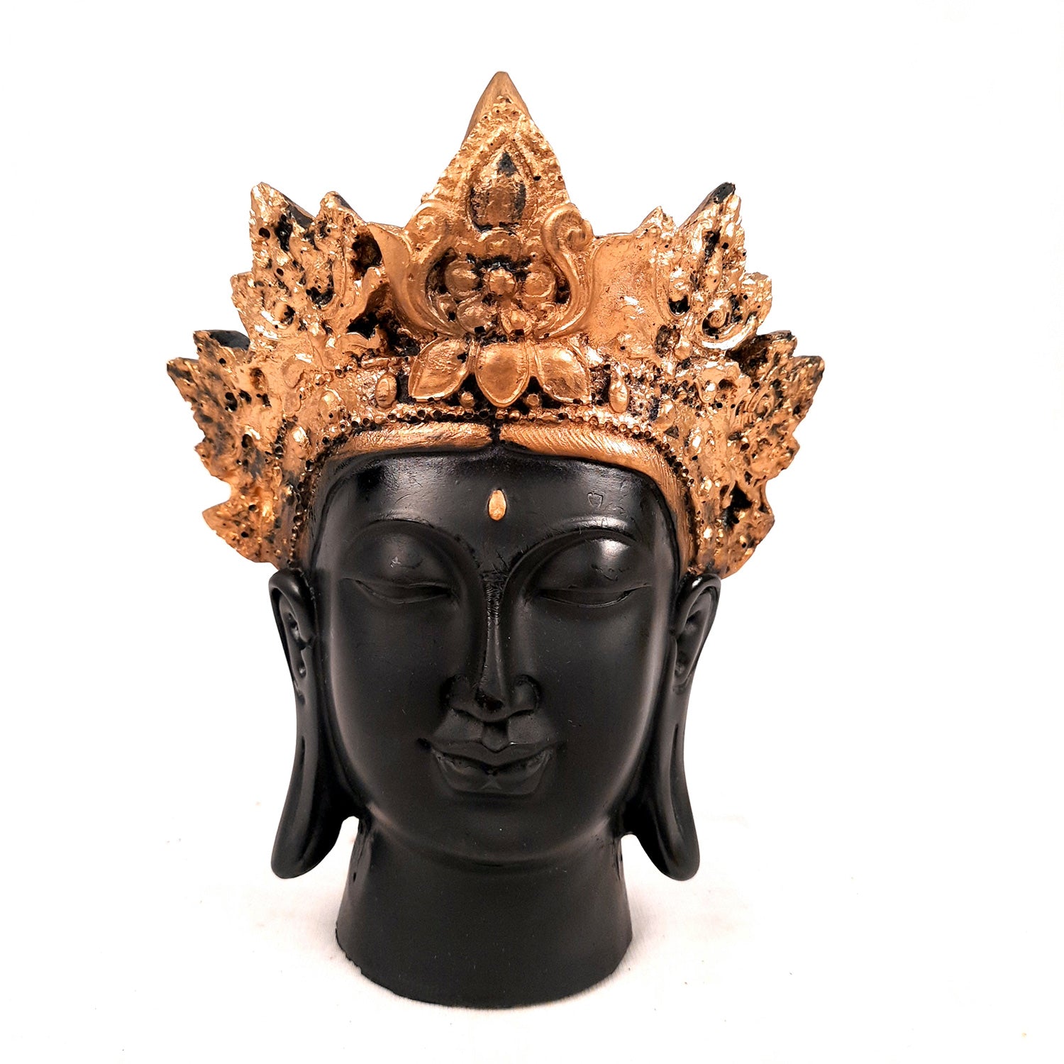 Buddha Head Statue with Rustic Look | Lord Gautam Buddha Showpiece - For Living room, Home, Table, Shelf, Office Decor & Gift - 8 Inch - apkamart #Color_Black