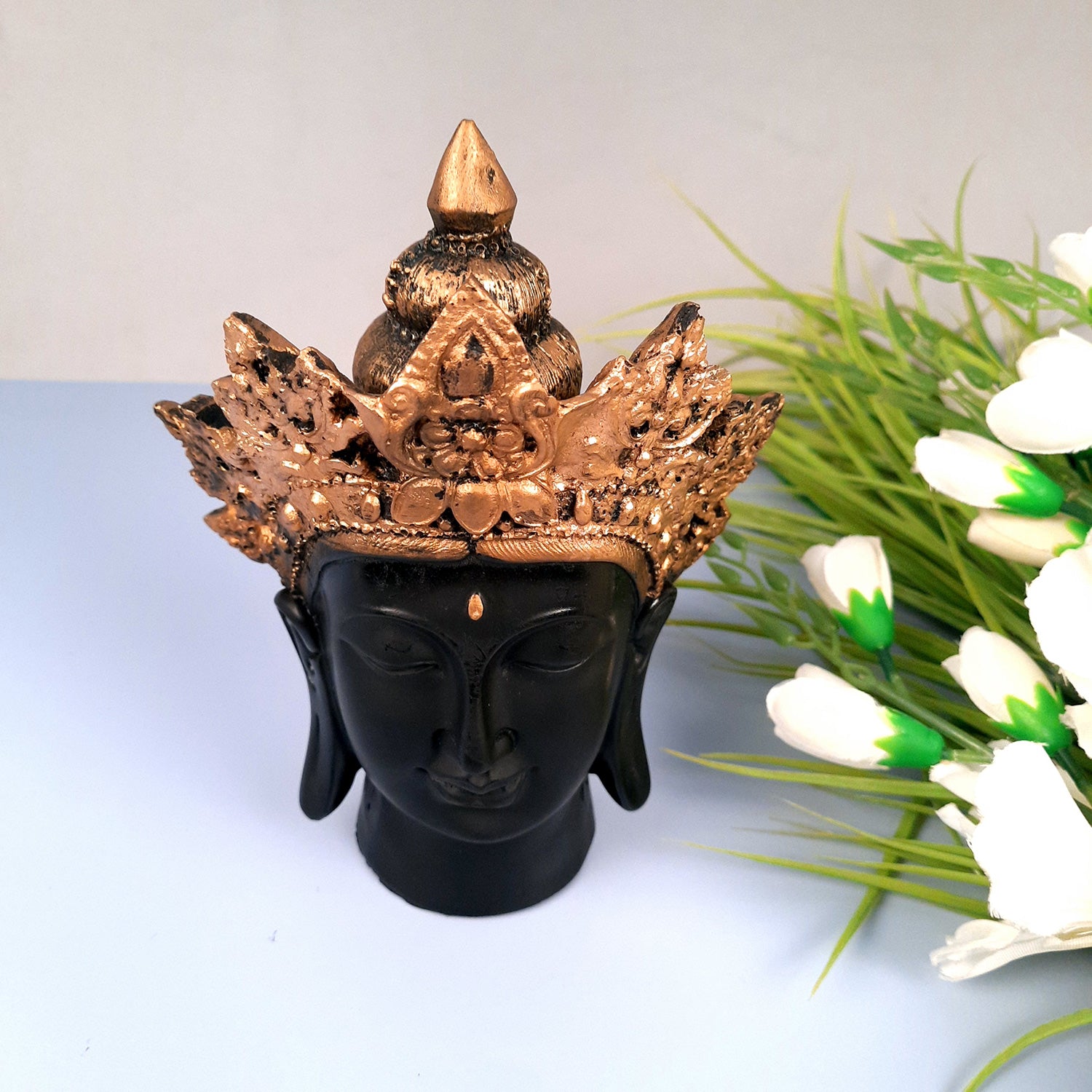 Buddha Head Statue with Rustic Look | Lord Gautam Buddha Showpiece - For Living room, Home, Table, Shelf, Office Decor & Gift - 8 Inch - apkamart #Color_Black