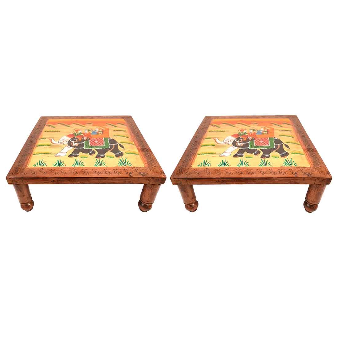 Wood Chowki Bajot - For Lower Seating & Home Decoration - 18 Inch - Apkamart #Style_Pack of 2