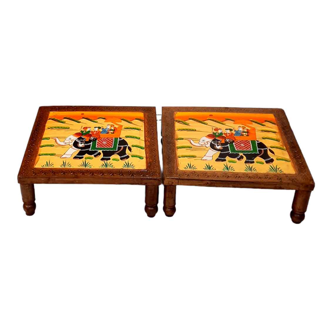 Wood Chowki Bajot - For Lower Seating & Home Decoration - 18 Inch - Apkamart #Style_Pack of 2