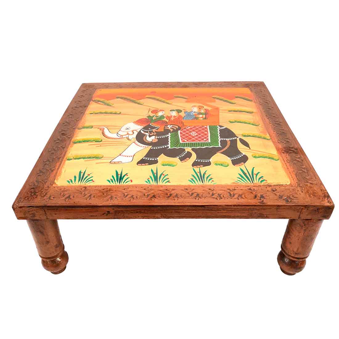 Wood Chowki Bajot - For Lower Seating & Home Decoration - 18 Inch - Apkamart #Style_Pack of 1