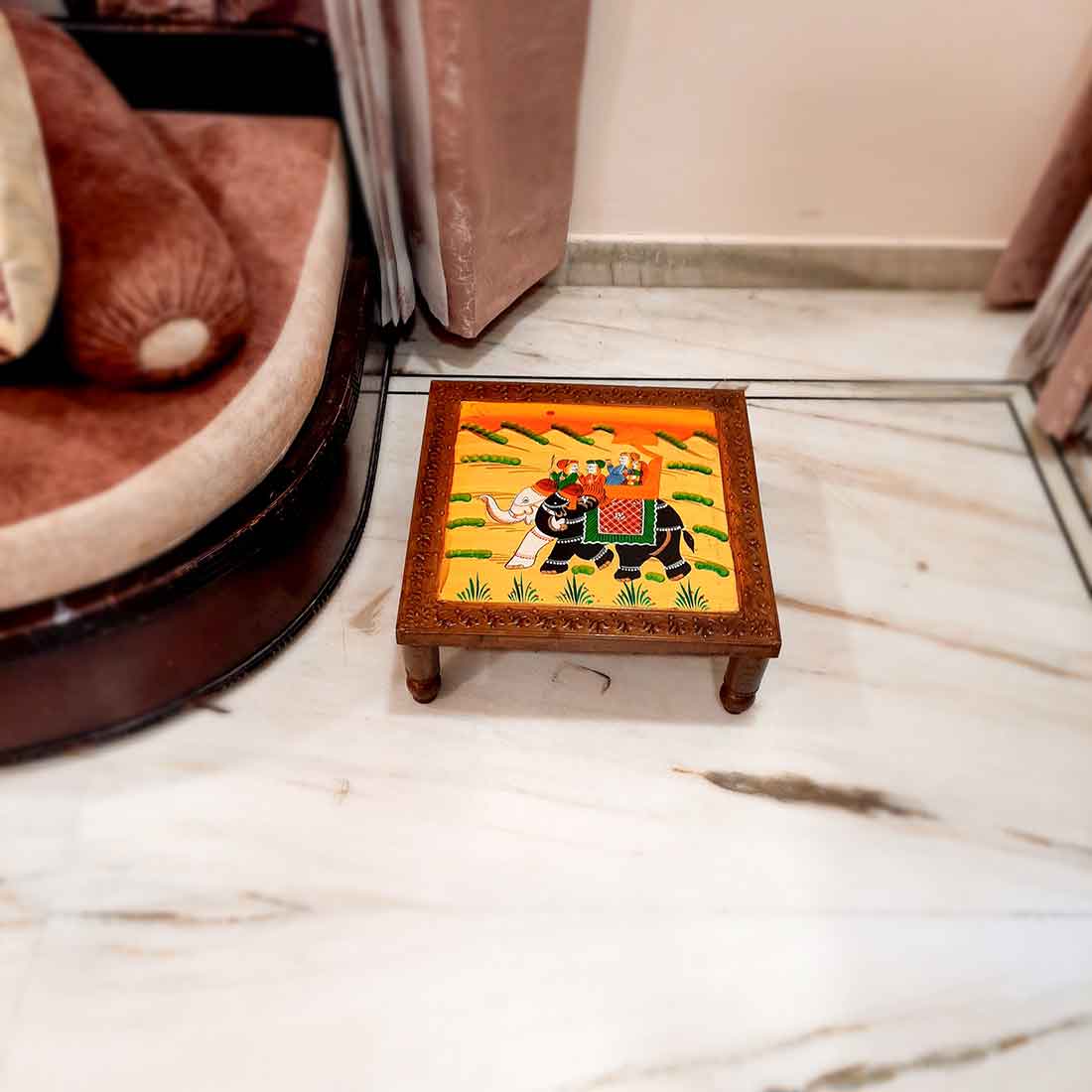 Wood Chowki Bajot - For Lower Seating & Home Decoration - 18 Inch - Apkamart #Style_Pack of 1