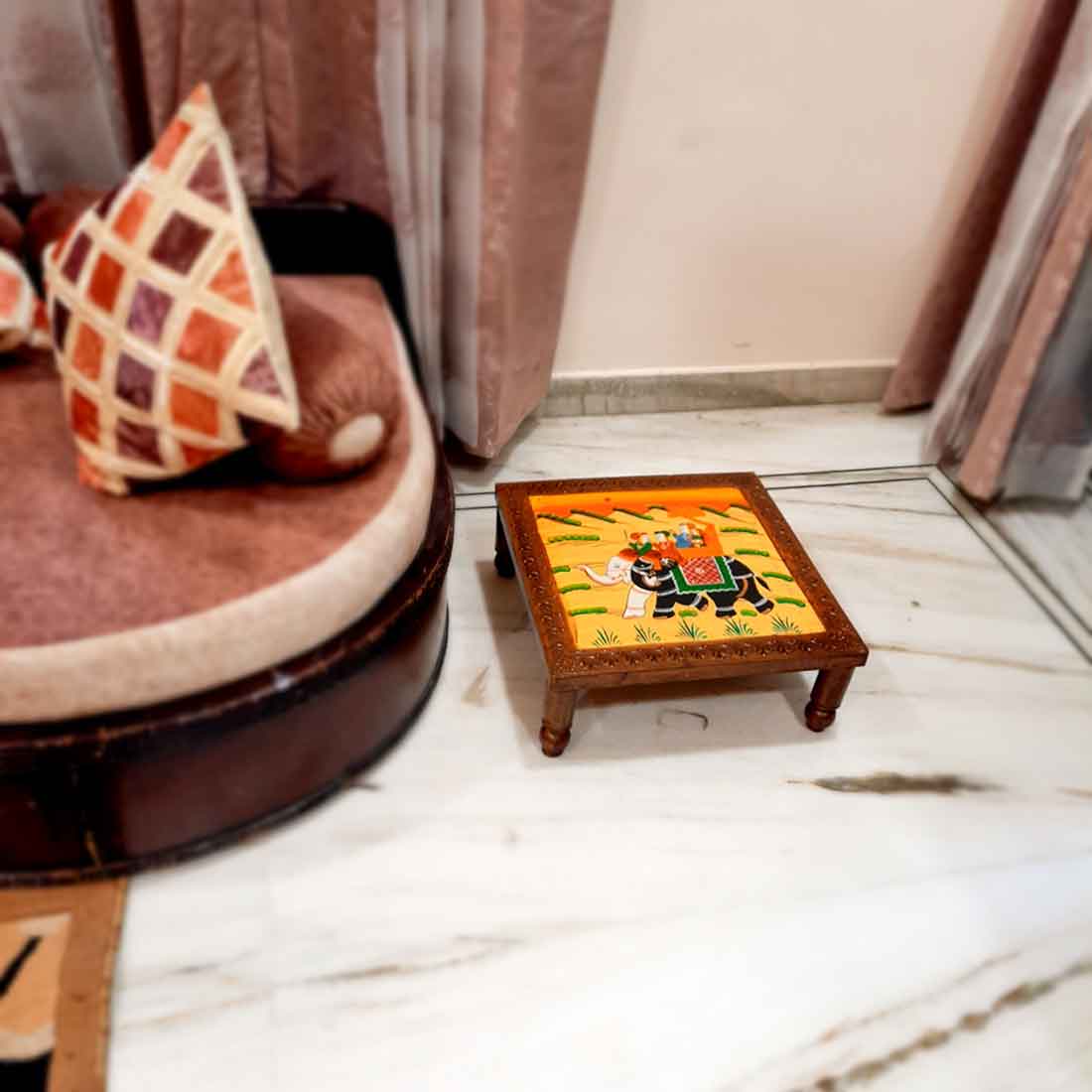 Wood Chowki Bajot - For Lower Seating & Home Decoration - 18 Inch - Apkamart #Style_Pack of 1