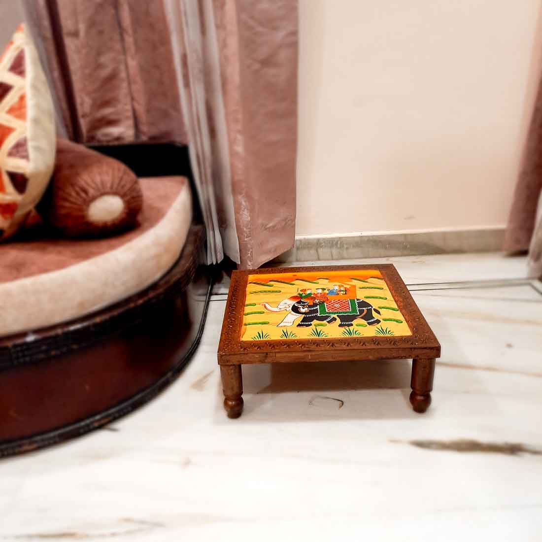 Wood Chowki Bajot - For Lower Seating & Home Decoration - 18 Inch - Apkamart #Style_Pack of 1