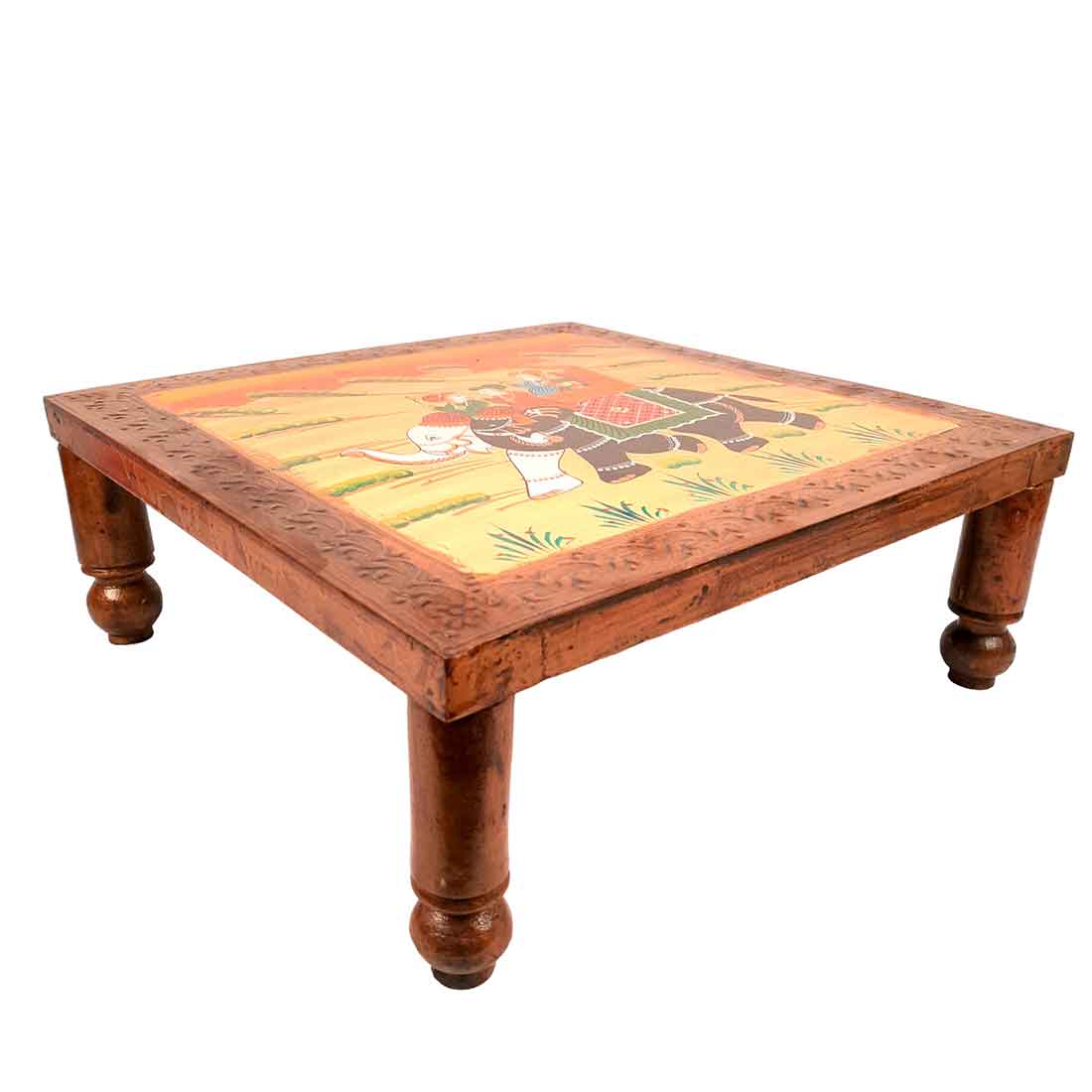 Wood Chowki Bajot - For Lower Seating & Home Decoration - 18 Inch - Apkamart #Style_Pack of 2