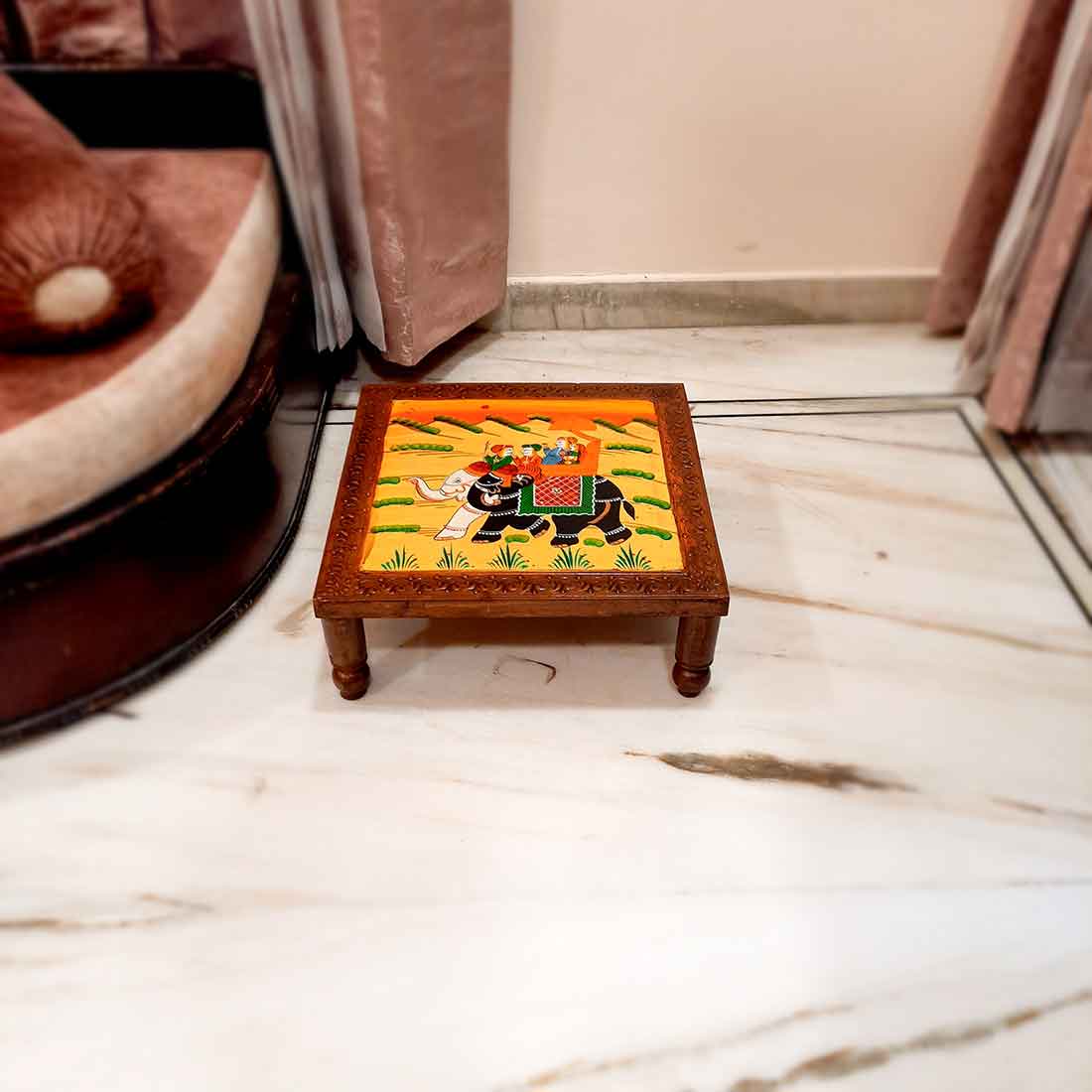 Wood Chowki Bajot - For Lower Seating & Home Decoration - 18 Inch - Apkamart #Style_Pack of 1