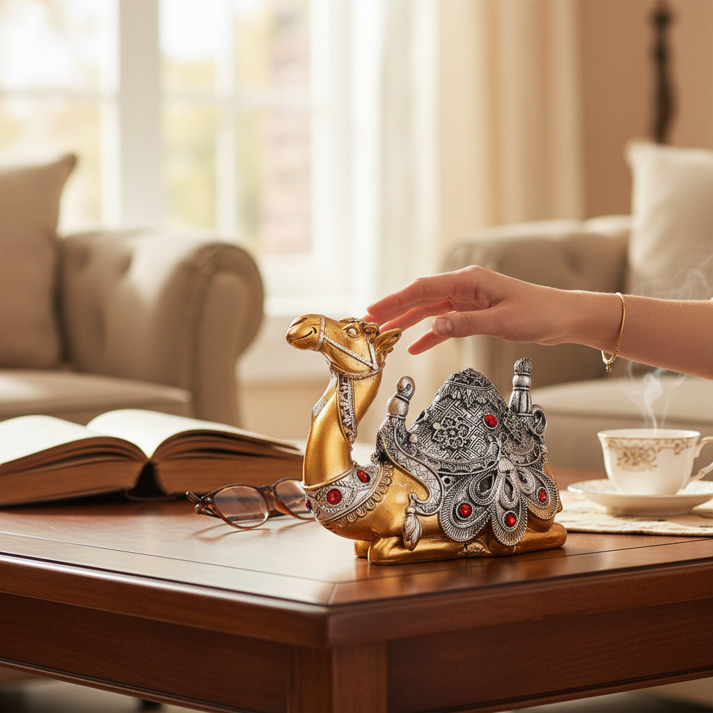 Camel Sitting Showpiece | Decorative Camel Statue for Home Décor & Vastu | Animal Figurine for Living Room, Table & Gifting - 8 Inch - Apkamart