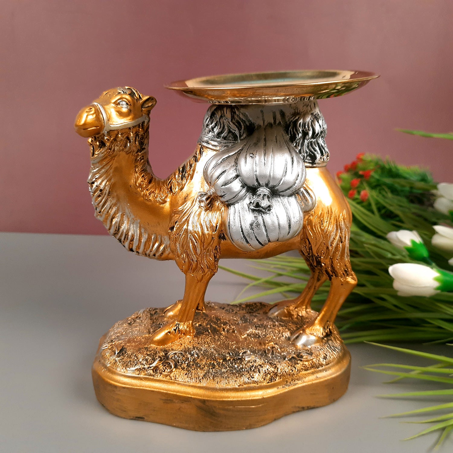 Camel Showpiece With Detachable Tray | Camel Statue | Decorative Items - for Home, Table, Living Room, Corner Decor & Gifts - 8 Inch - Apkamart #Color_Brown