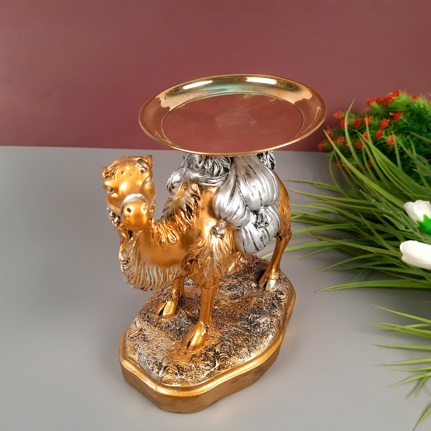 Camel Showpiece With Detachable Tray | Camel Statue | Decorative Items - for Home, Table, Living Room, Corner Decor & Gifts - 8 Inch - Apkamart #Color_Brown