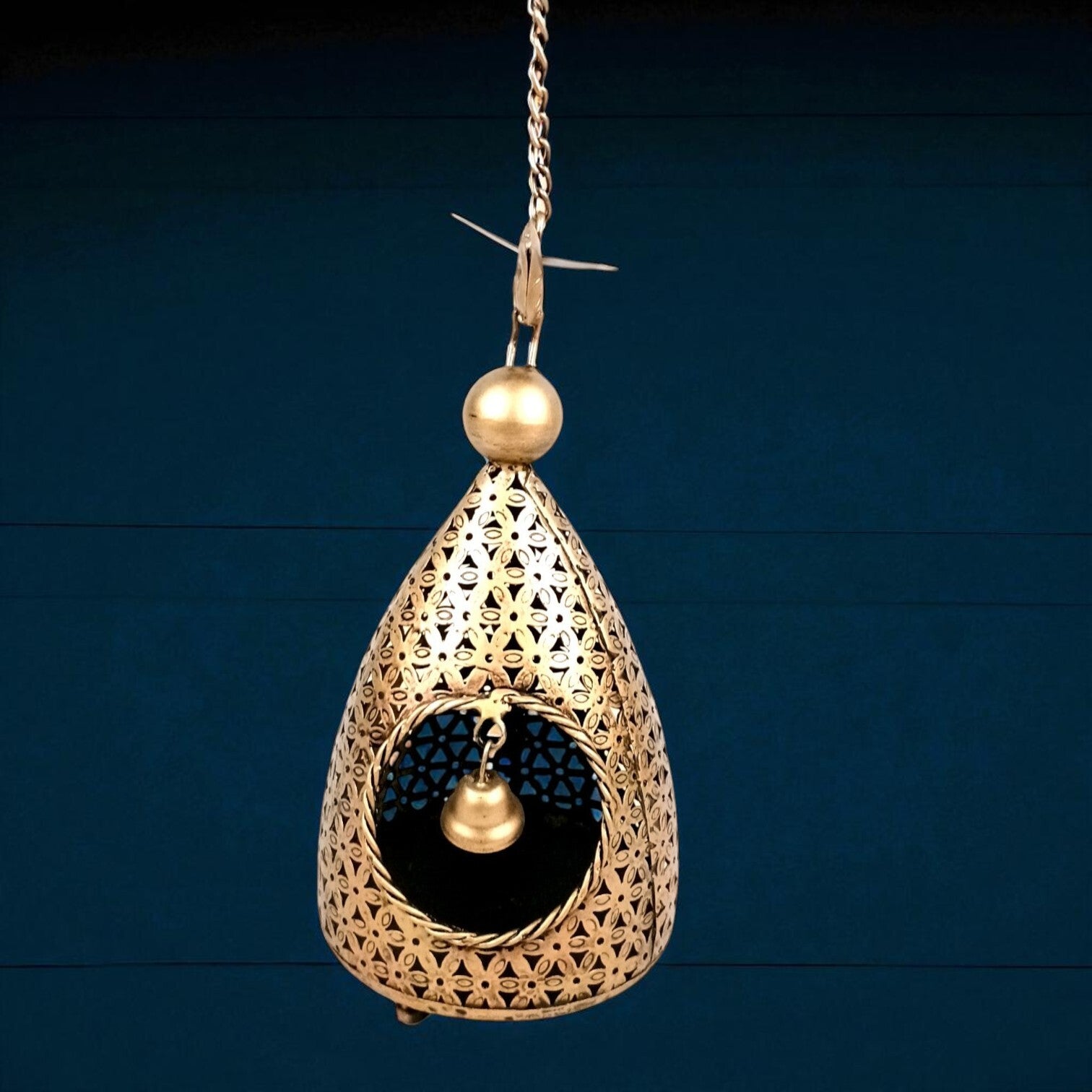 Hanging Tea Light Candle Holder | Decorative Hanging Lantern with Cutwork Design – Shadow Effect Candle Stand for Home Decor, Living Room & Festive Decoration,Diwali - 21 Inch - Apkamart