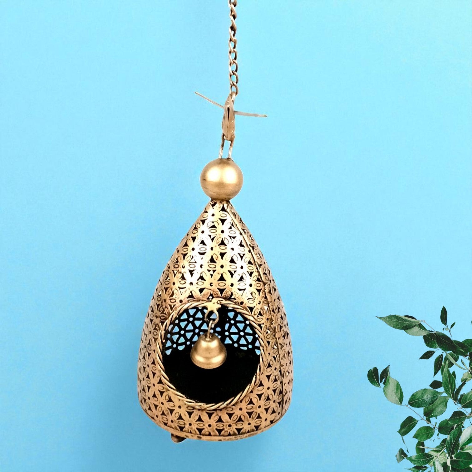 Hanging Tea Light Candle Holder | Decorative Hanging Lantern with Cutwork Design – Shadow Effect Candle Stand for Home Decor, Living Room & Festive Decoration,Diwali - 21 Inch - Apkamart