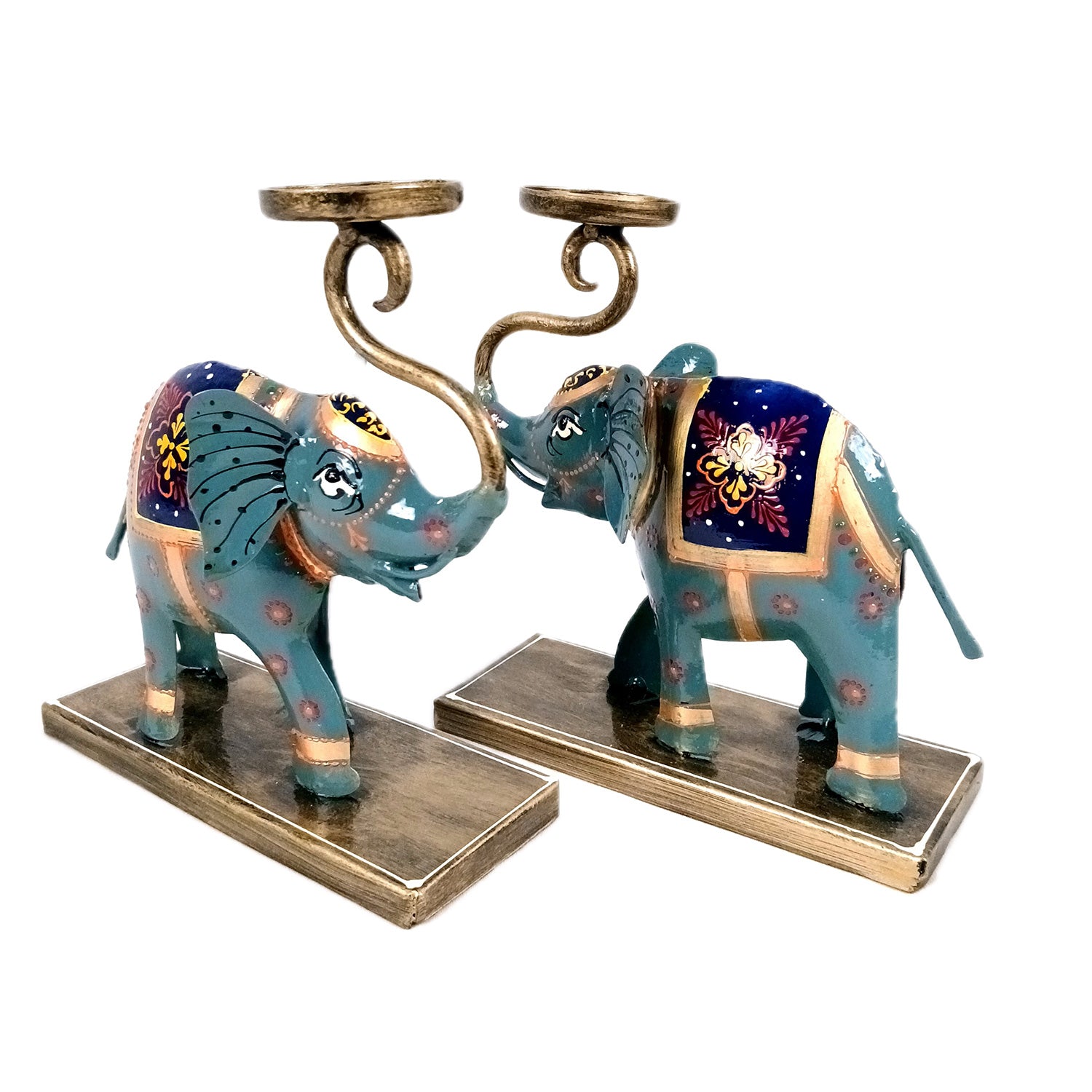 Elephant Tea Light Stand Showpiece | Decorative Candle Tealight Holder - For Home, Table, Living Room Decor | For Festival Decoration & Gifts - 13 Inch (Pack Of 2) - Apkamart