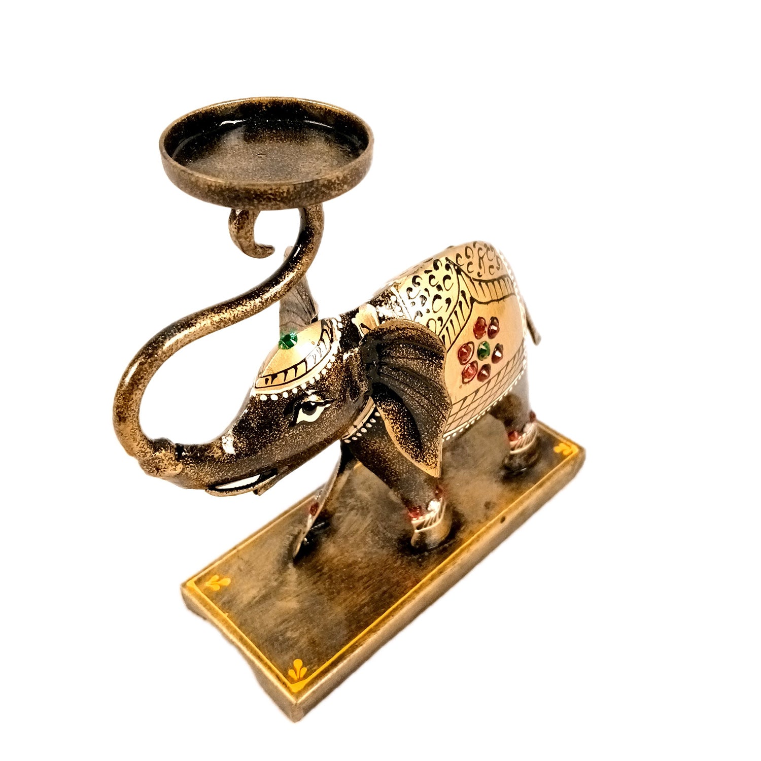 Elephant Tea Light Stand Showpiece | Decorative Candle Tealight Holder - For Home, Table, Living Room Decor | For Festival Decoration & Gifts - 13 Inch (Pack Of 2) - Apkamart