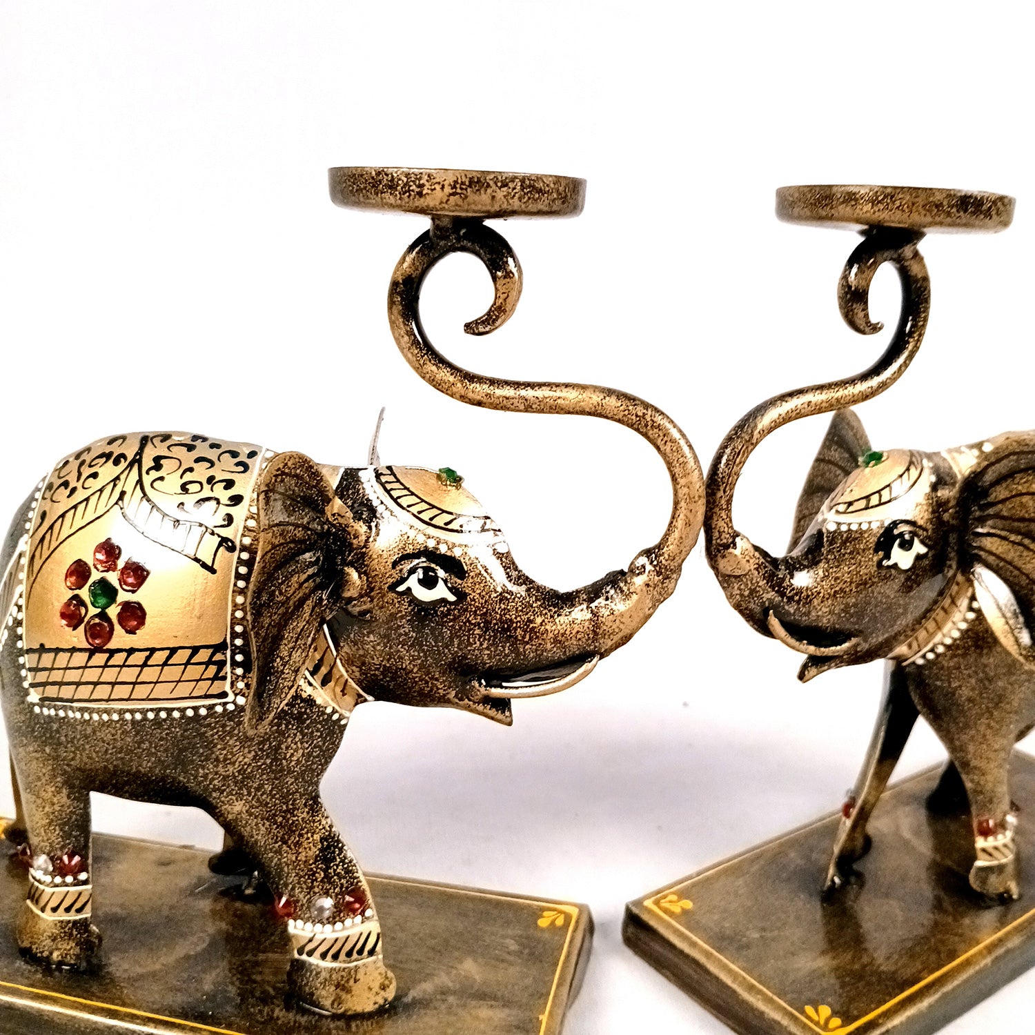 Elephant Tea Light Stand Showpiece | Decorative Candle Tealight Holder - For Home, Table, Living Room Decor | For Festival Decoration & Gifts - 13 Inch (Pack Of 2) - Apkamart