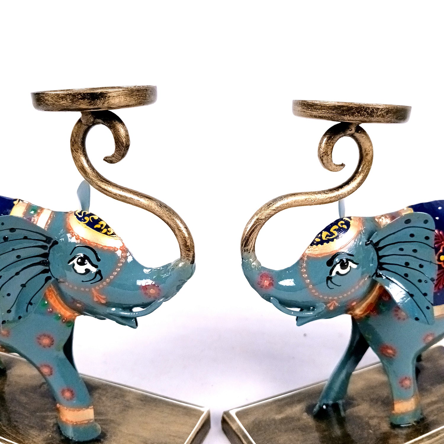 Elephant Tea Light Stand Showpiece | Decorative Candle Tealight Holder - For Home, Table, Living Room Decor | For Festival Decoration & Gifts - 13 Inch (Pack Of 2) - Apkamart