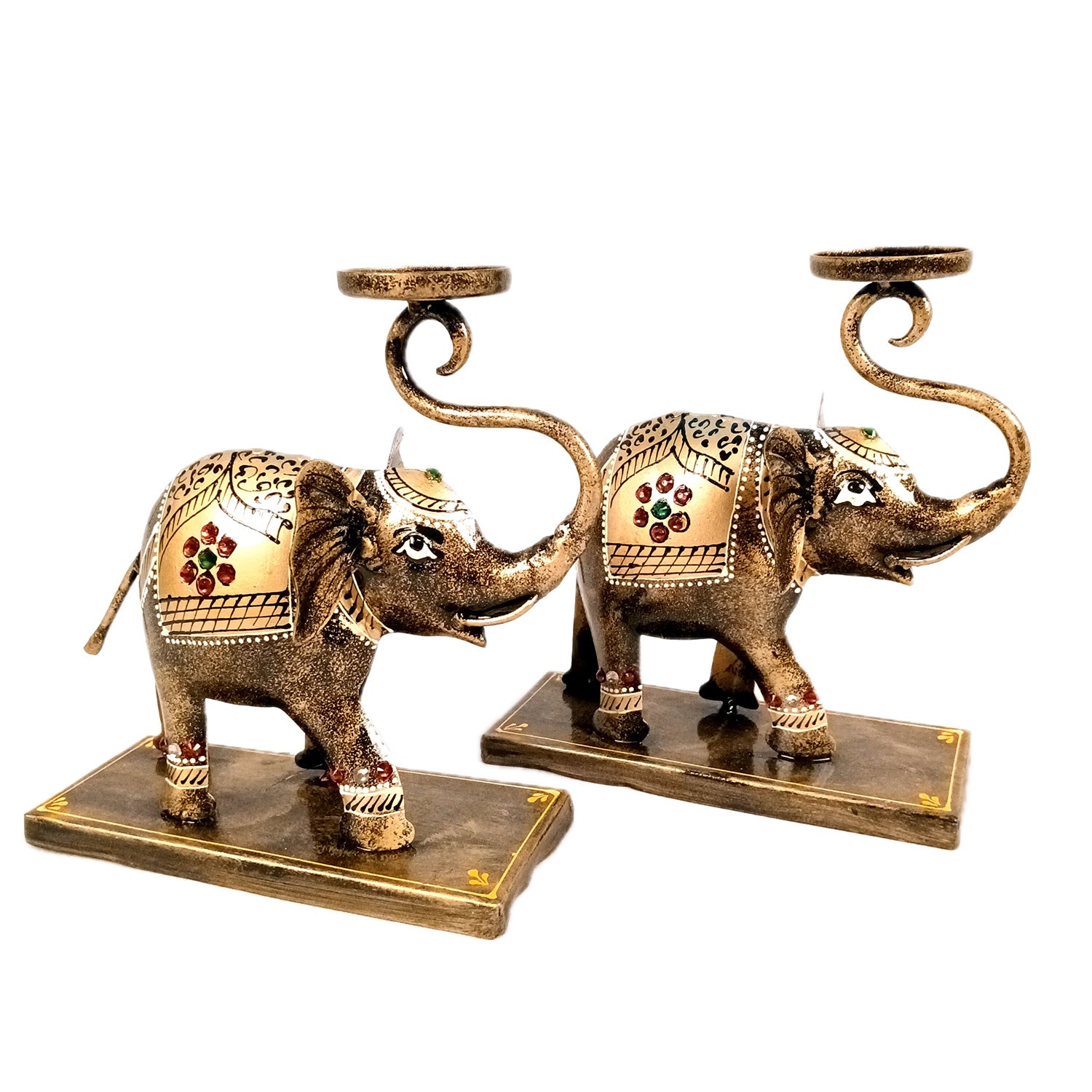 Elephant Tea Light Stand Showpiece | Decorative Candle Tealight Holder - For Home, Table, Living Room Decor | For Festival Decoration & Gifts - 13 Inch (Pack Of 2) - Apkamart