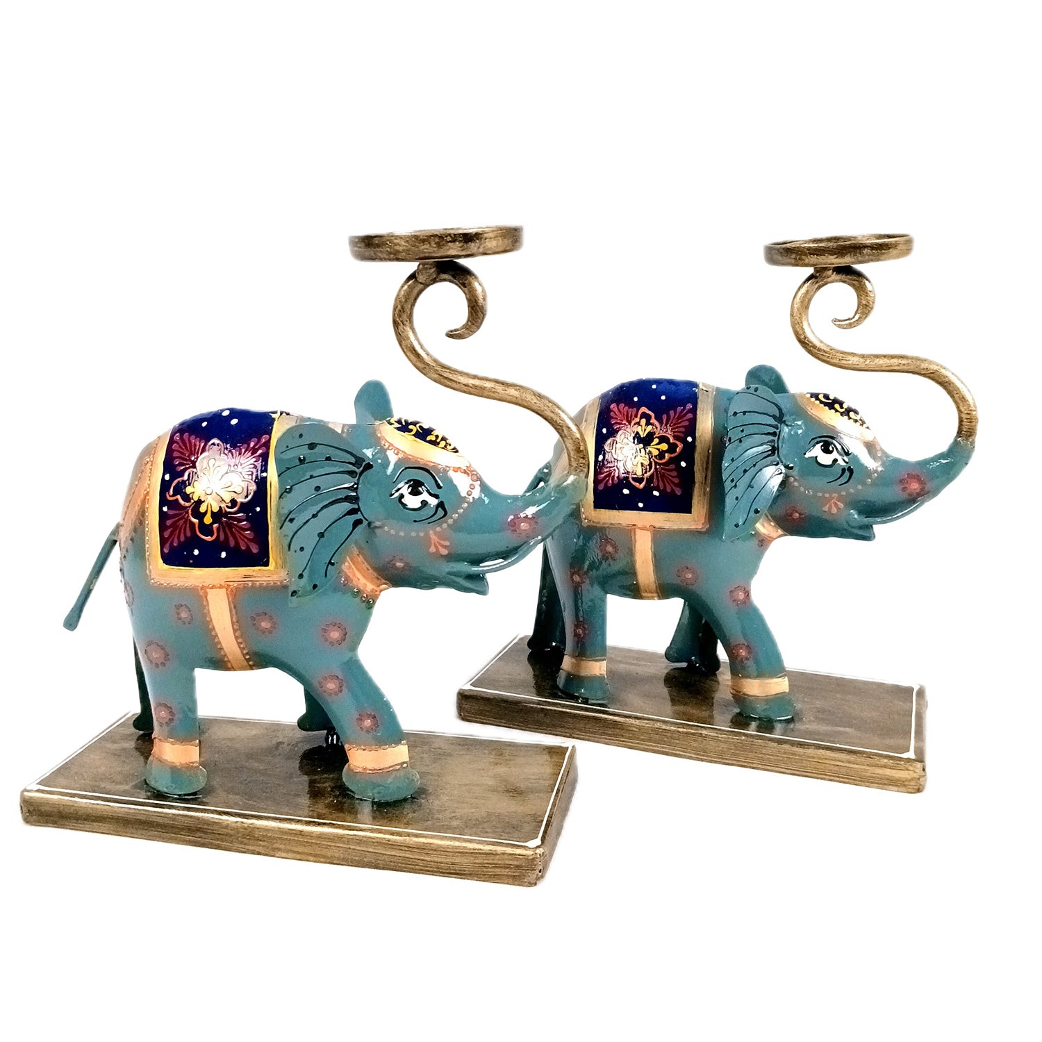 Elephant Tea Light Stand Showpiece | Decorative Candle Tealight Holder - For Home, Table, Living Room Decor | For Festival Decoration & Gifts - 13 Inch (Pack Of 2) - Apkamart