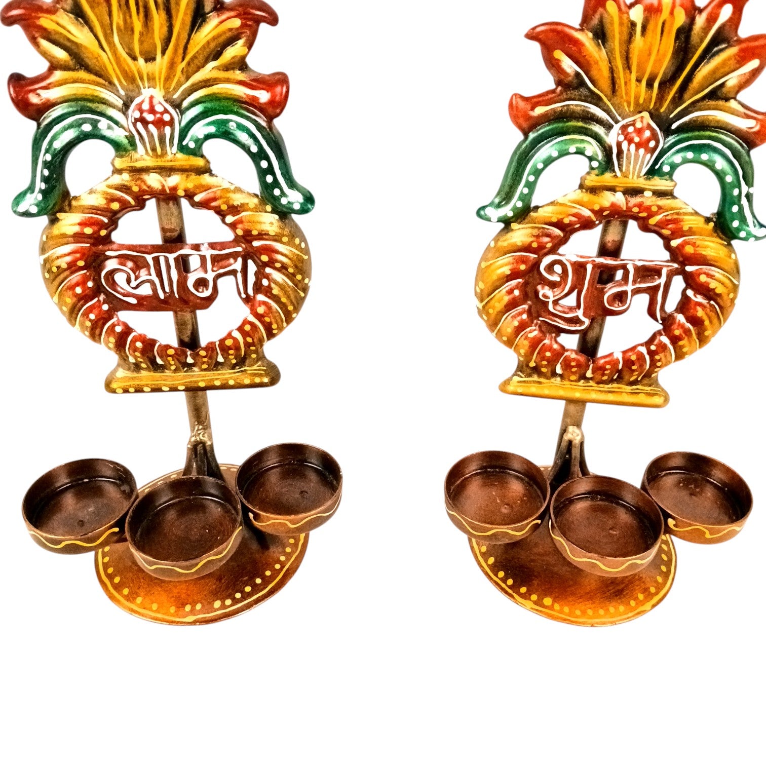 Candle Holder Shubh & Labh Combo | Decorative Tealight Holders for Home Decor | Festival Candle Stand for Living Room, Puja Room & Gifting - 12 Inch (Set of 2) - Apkamart