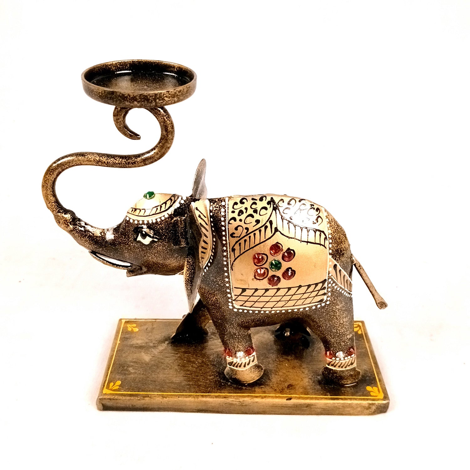 Elephant Tea Light Stand Showpiece | Decorative Candle Tealight Holder - For Home, Table, Living Room Decor | For Festival Decoration & Gifts - 13 Inch (Iron, Golden) - Apkamart