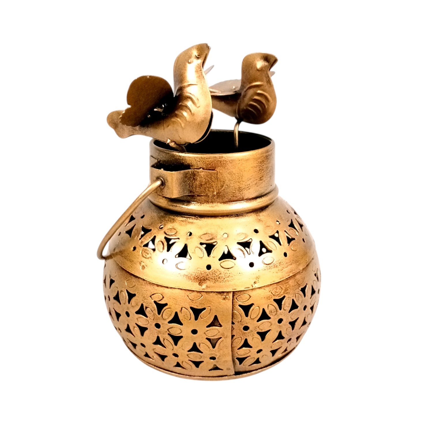 Decorative Hanging Tea Light Lantern with Cutwork Design | Shadow Effect Candle Stand for Home, Living Room & Festive Decoration- Candle Holder Combo – 9 Inch (Set Of 2) - Apkamart