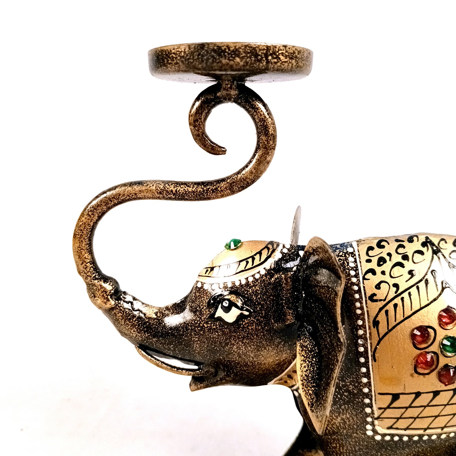 Elephant Tea Light Stand Showpiece | Decorative Candle Tealight Holder - For Home, Table, Living Room Decor | For Festival Decoration & Gifts - 13 Inch (Iron, Golden) - Apkamart