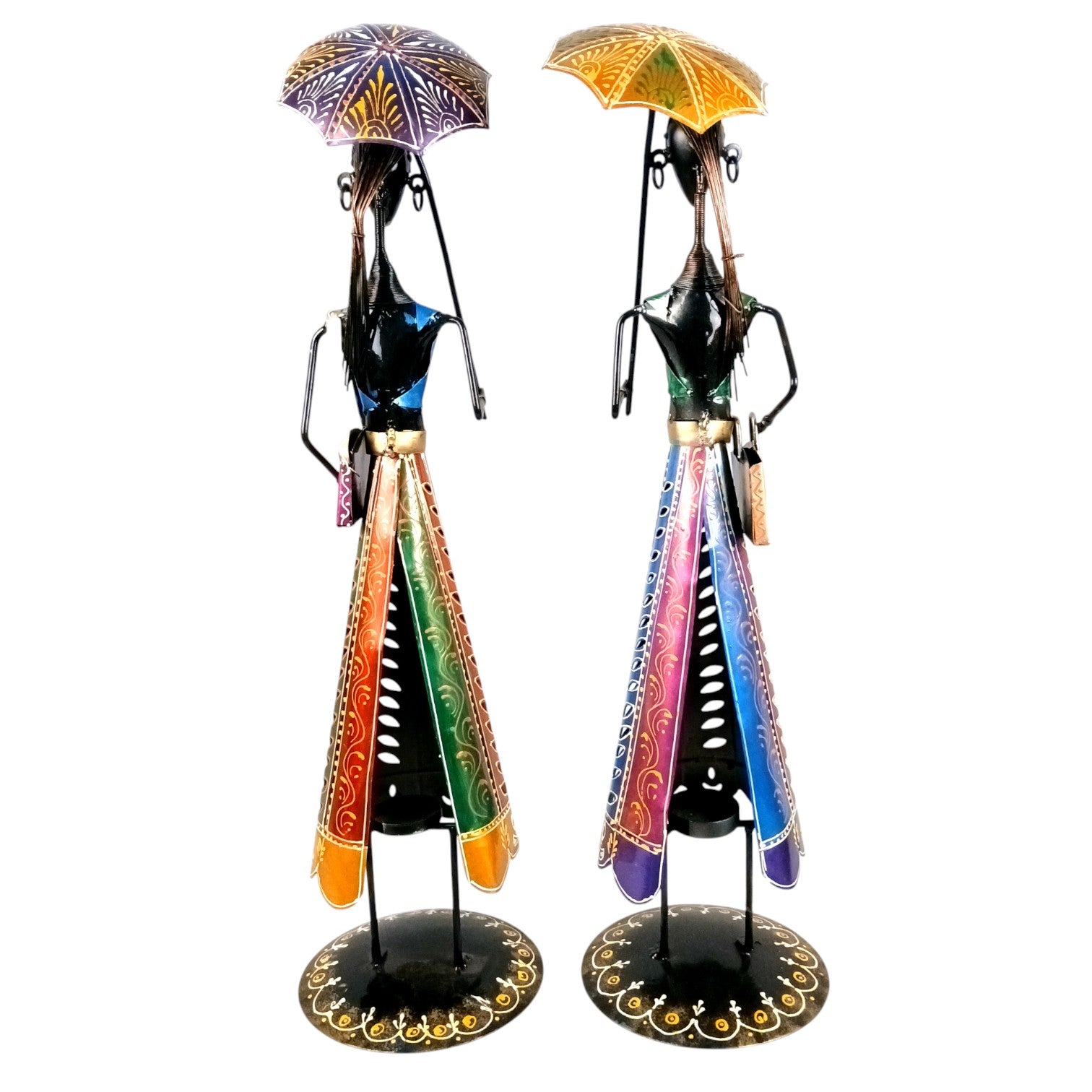 Ladies Showpiece Candle Holder Set | Decorative Metal Tealight Holder Figurines for Home Decor, Living Room, Bedroom & Gifting - 27 Inch (Set Of 2) - Apkamart