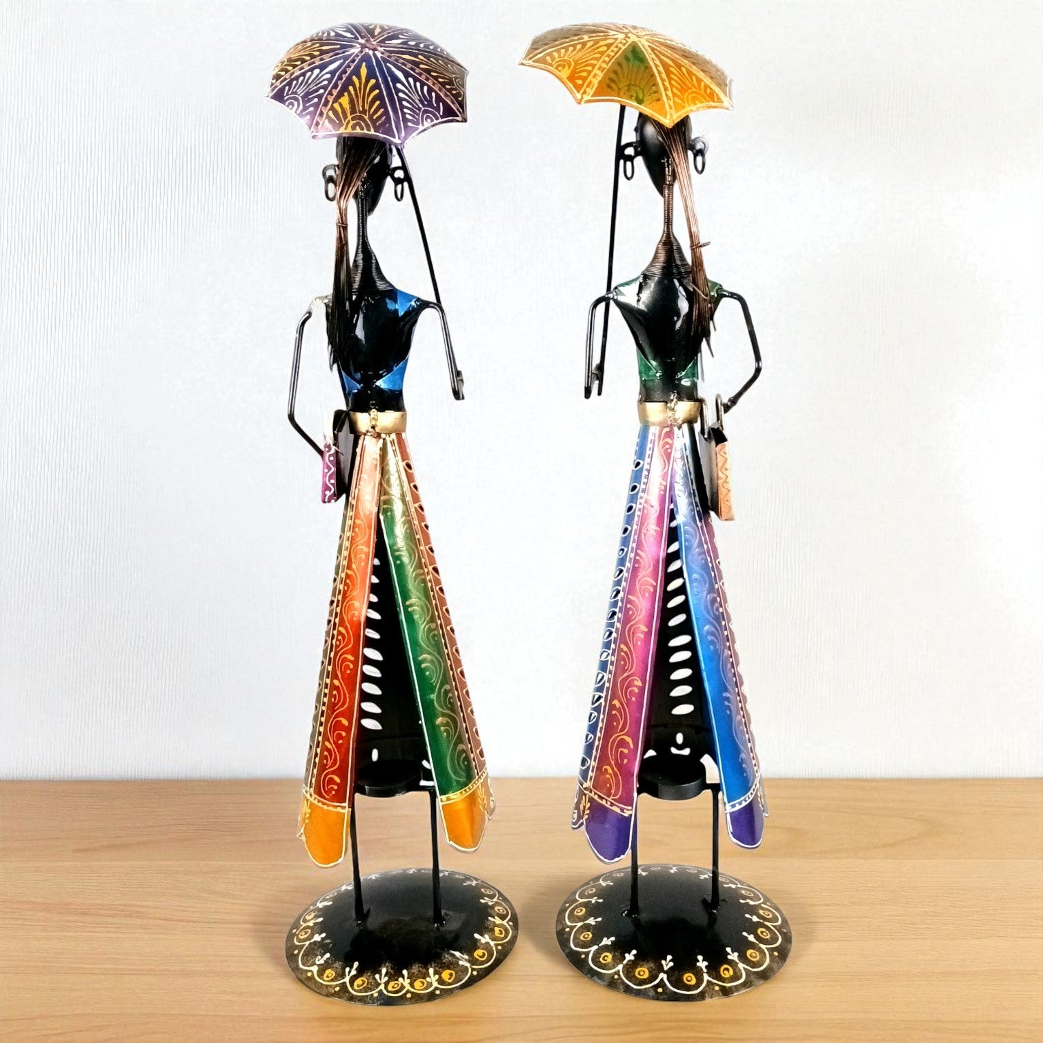 Ladies Showpiece Candle Holder Set | Decorative Metal Tealight Holder Figurines for Home Decor, Living Room, Bedroom & Gifting - 27 Inch (Set Of 2) - Apkamart