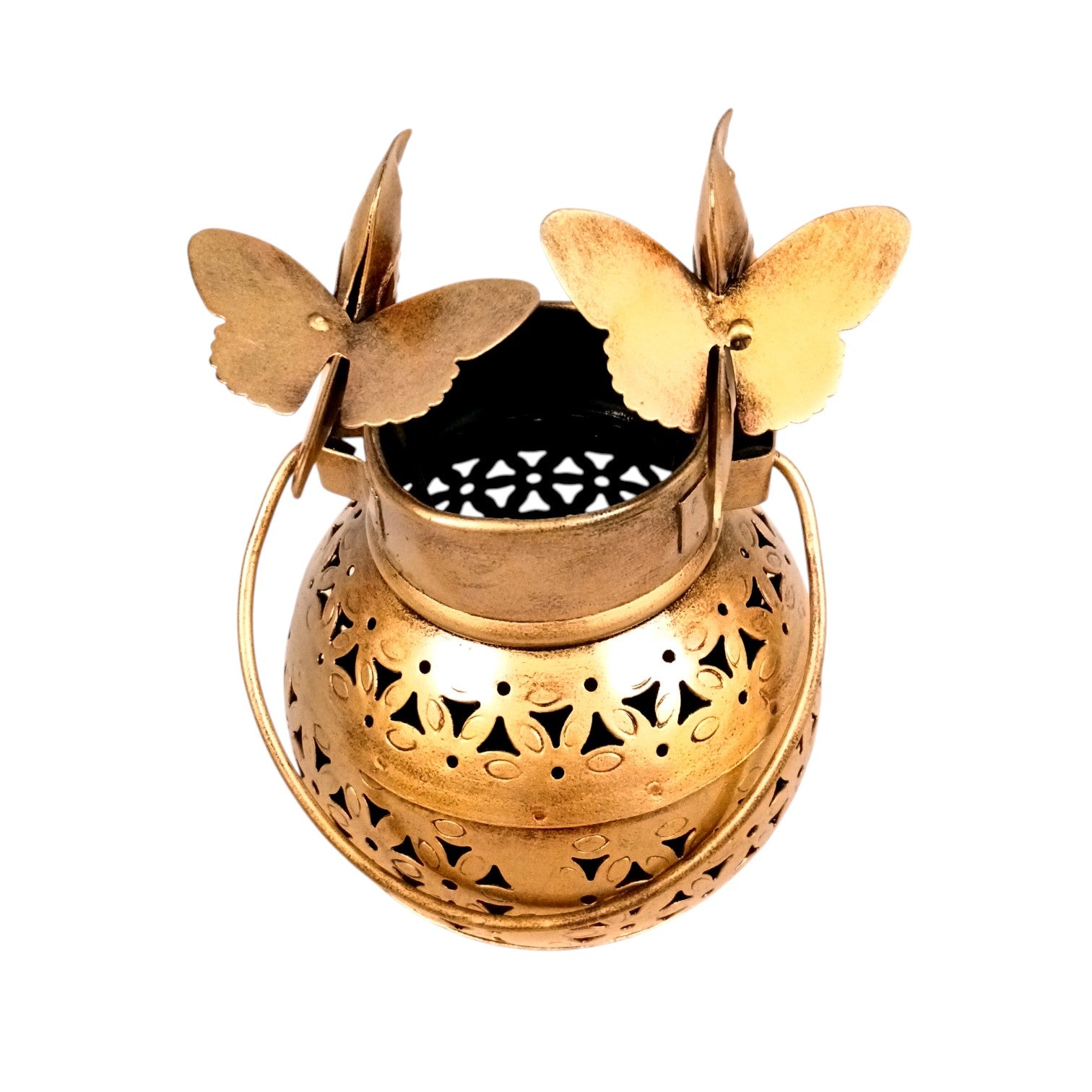 Decorative Hanging Tea Light Lantern with Cutwork Design | Shadow Effect Candle Stand for Home, Living Room & Festive Decoration- Candle Holder Combo – 9 Inch (Set Of 2) - Apkamart