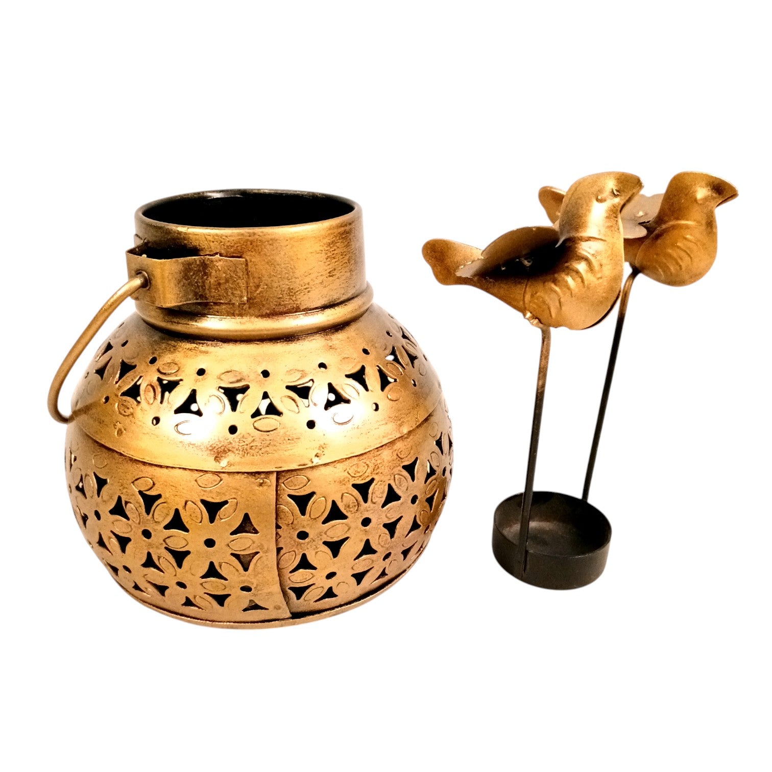 Decorative Hanging Tea Light Lantern with Cutwork Design | Shadow Effect Candle Stand for Home, Living Room & Festive Decoration- Candle Holder Combo – 9 Inch (Set Of 2) - Apkamart