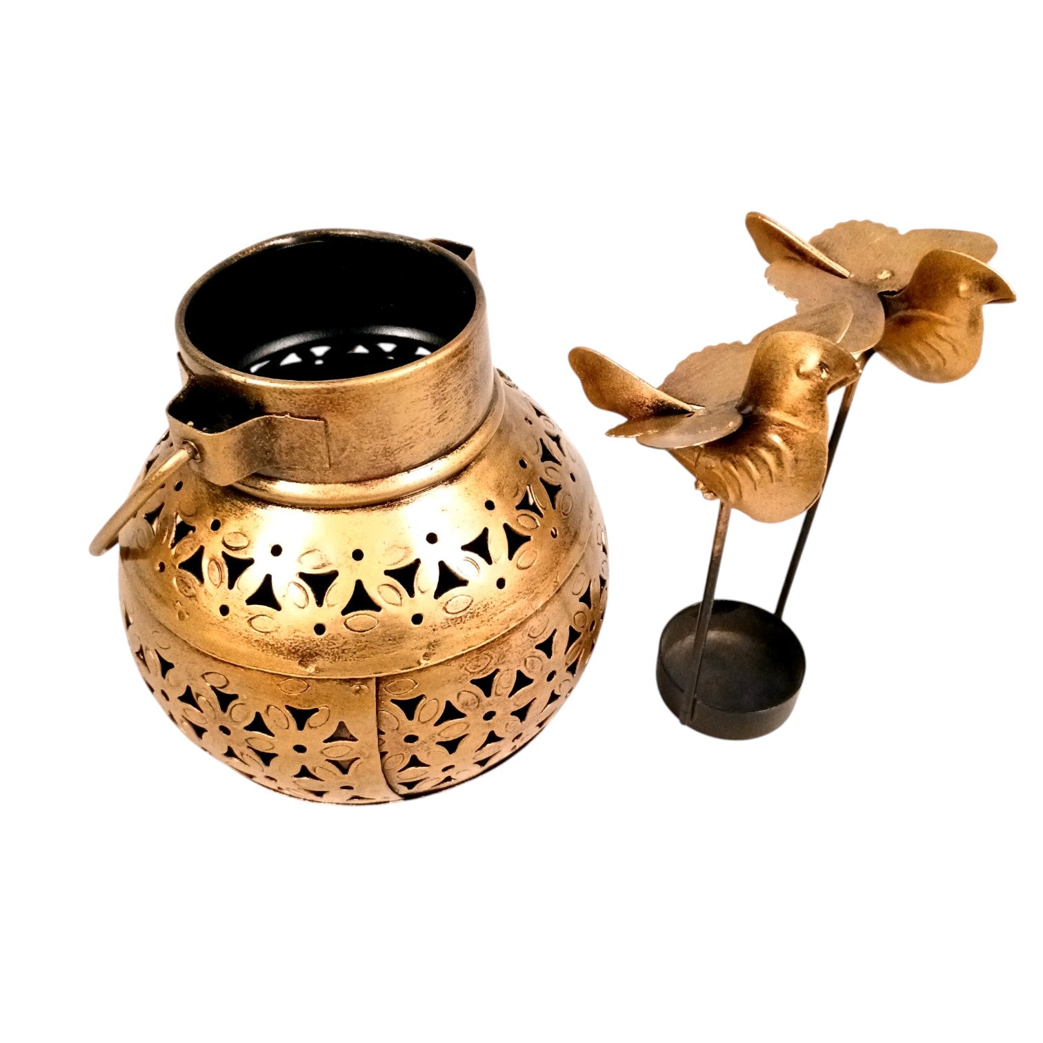 Decorative Hanging Tea Light Lantern with Cutwork Design | Shadow Effect Candle Stand for Home, Living Room & Festive Decoration- Candle Holder Combo – 9 Inch (Set Of 2) - Apkamart