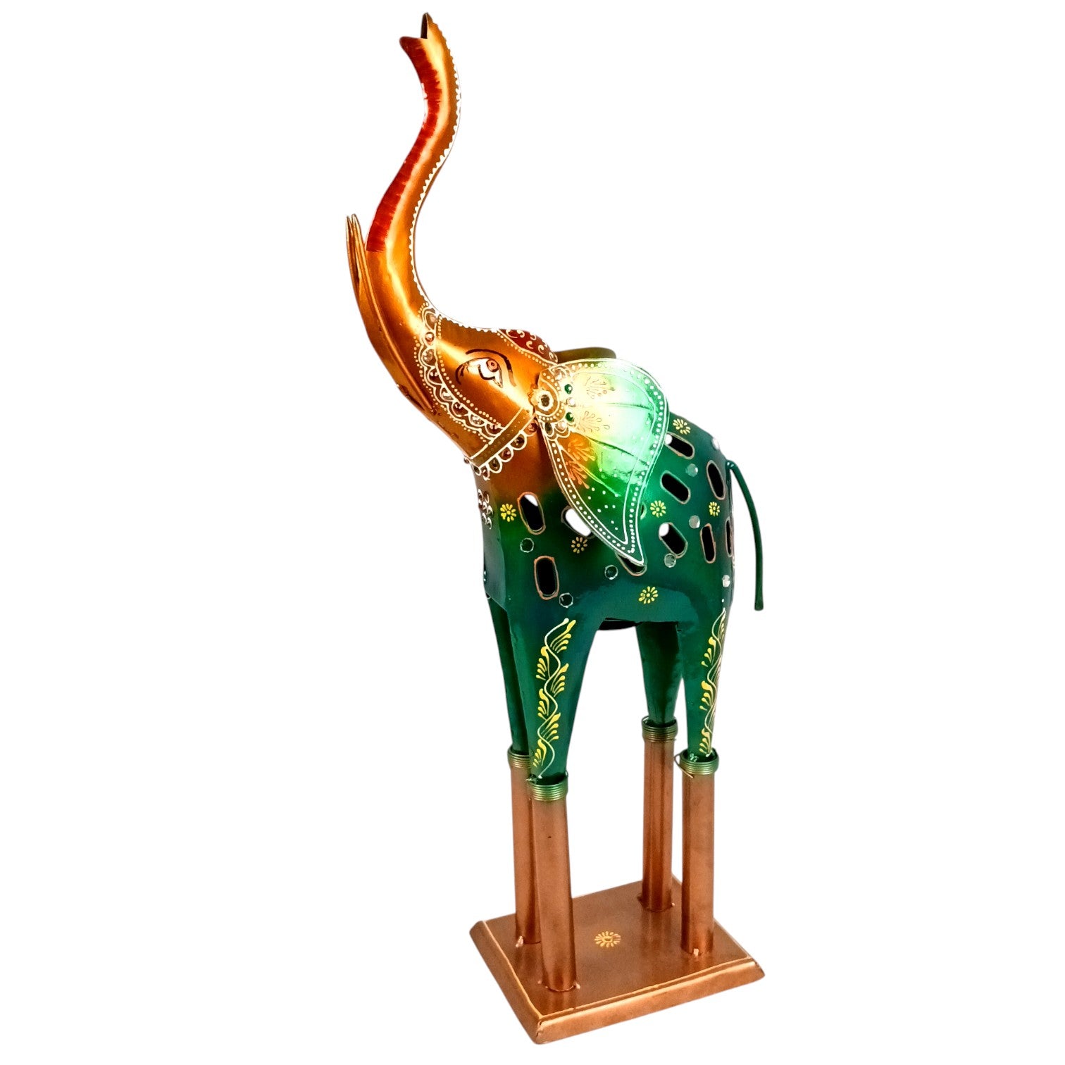 Elephant Showpiece Candle Holder| Decorative Elephant Figurine for Home, Living Room & Office | Handcrafted Elephant Statue for Table, Shelf & Gifting - 21 Inch - Apkamart