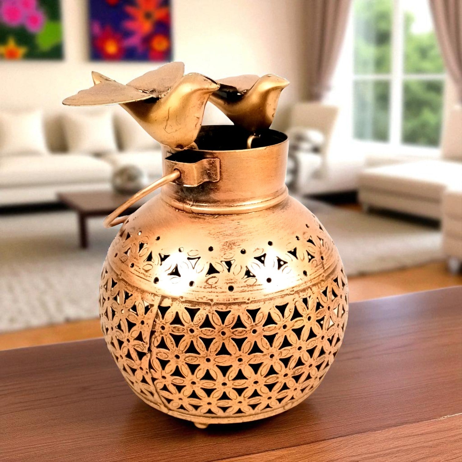 Hanging Tea Light Candle Holder | Decorative Hanging Lantern with Cutwork Design – Shadow Effect Candle Stand for Home, Balcony, Living Room & Festive Decoration - 7 Inch - Apkamart