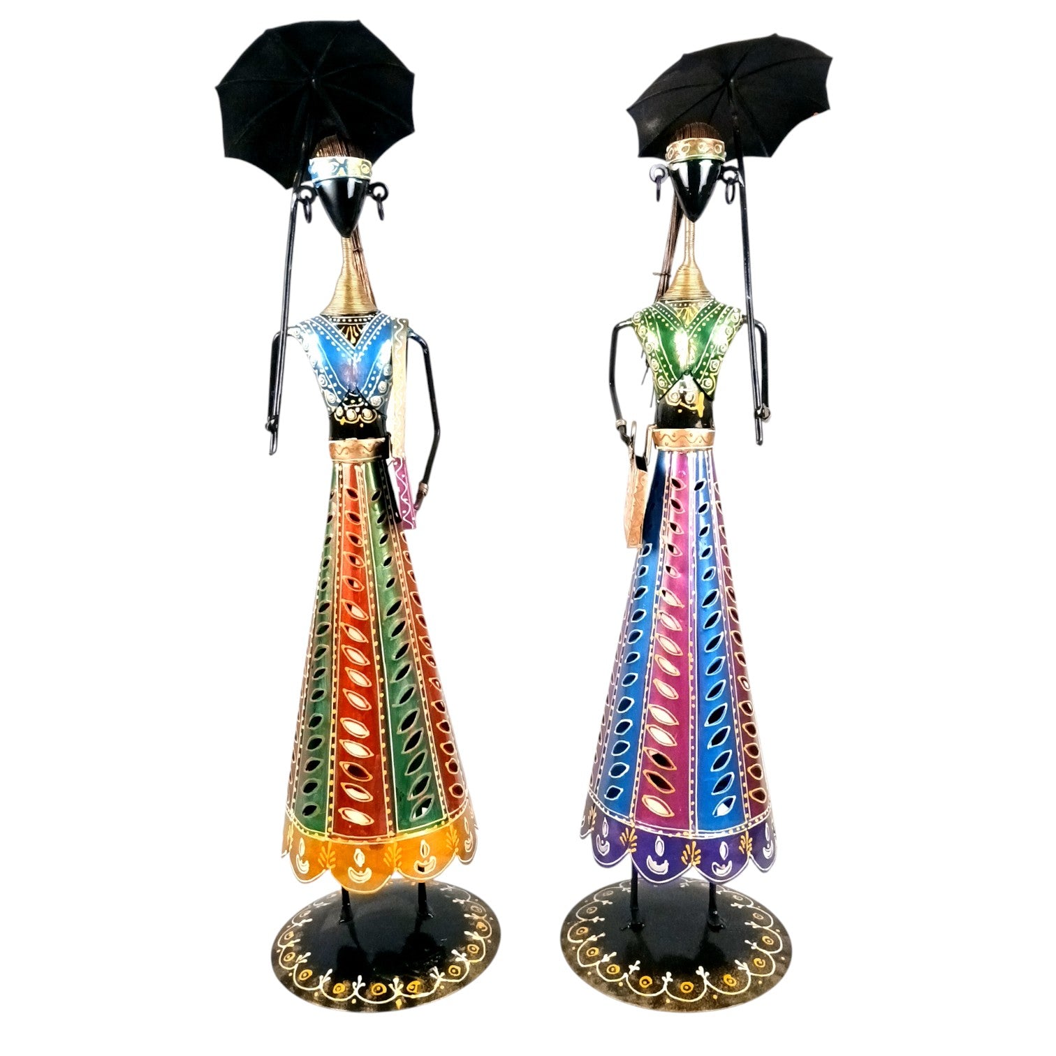Ladies Showpiece Candle Holder Set | Decorative Metal Tealight Holder Figurines for Home Decor, Living Room, Bedroom & Gifting - 27 Inch (Set Of 2) - Apkamart