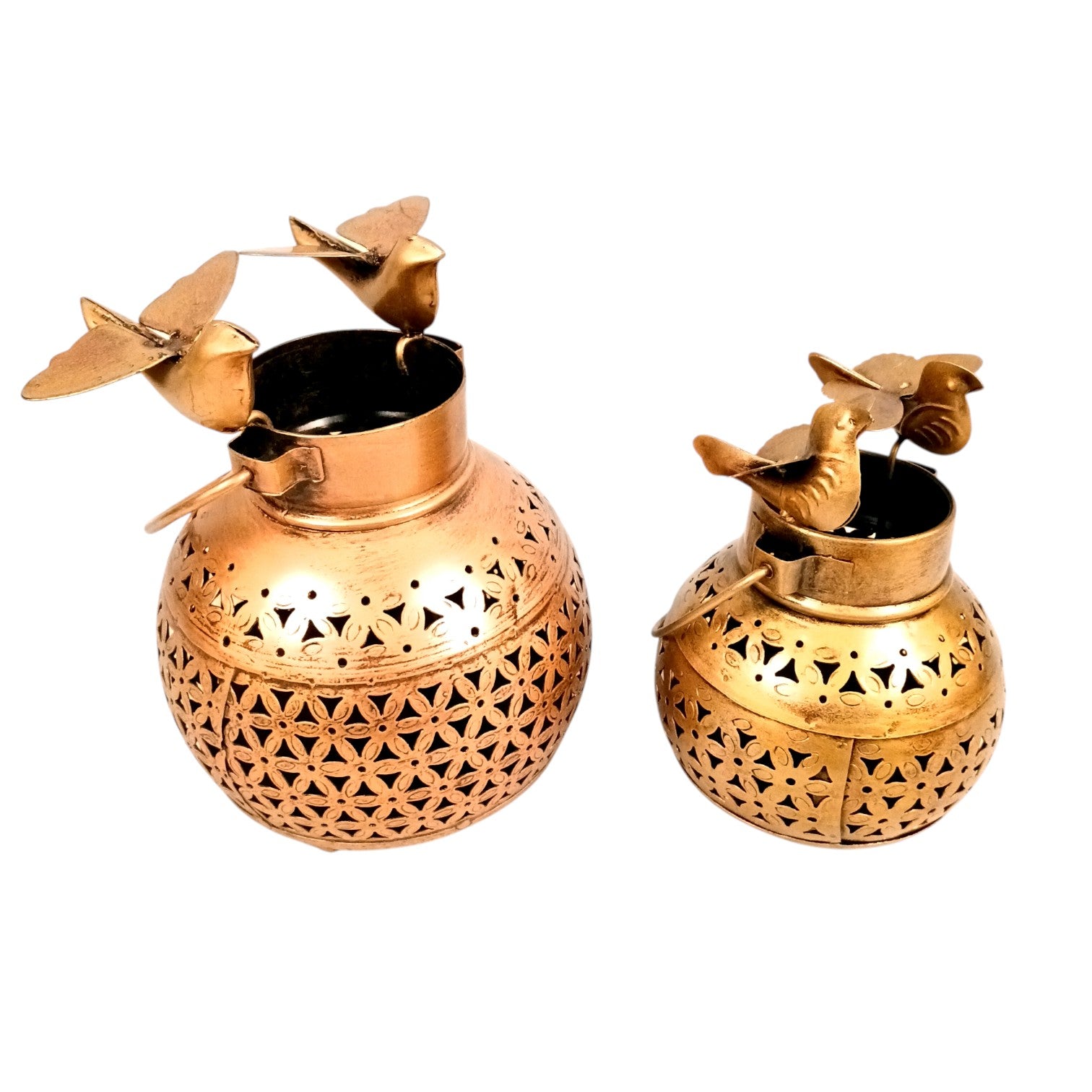 Decorative Hanging Tea Light Lantern with Cutwork Design | Shadow Effect Candle Stand for Home, Living Room & Festive Decoration- Candle Holder Combo – 9 Inch (Set Of 2) - Apkamart