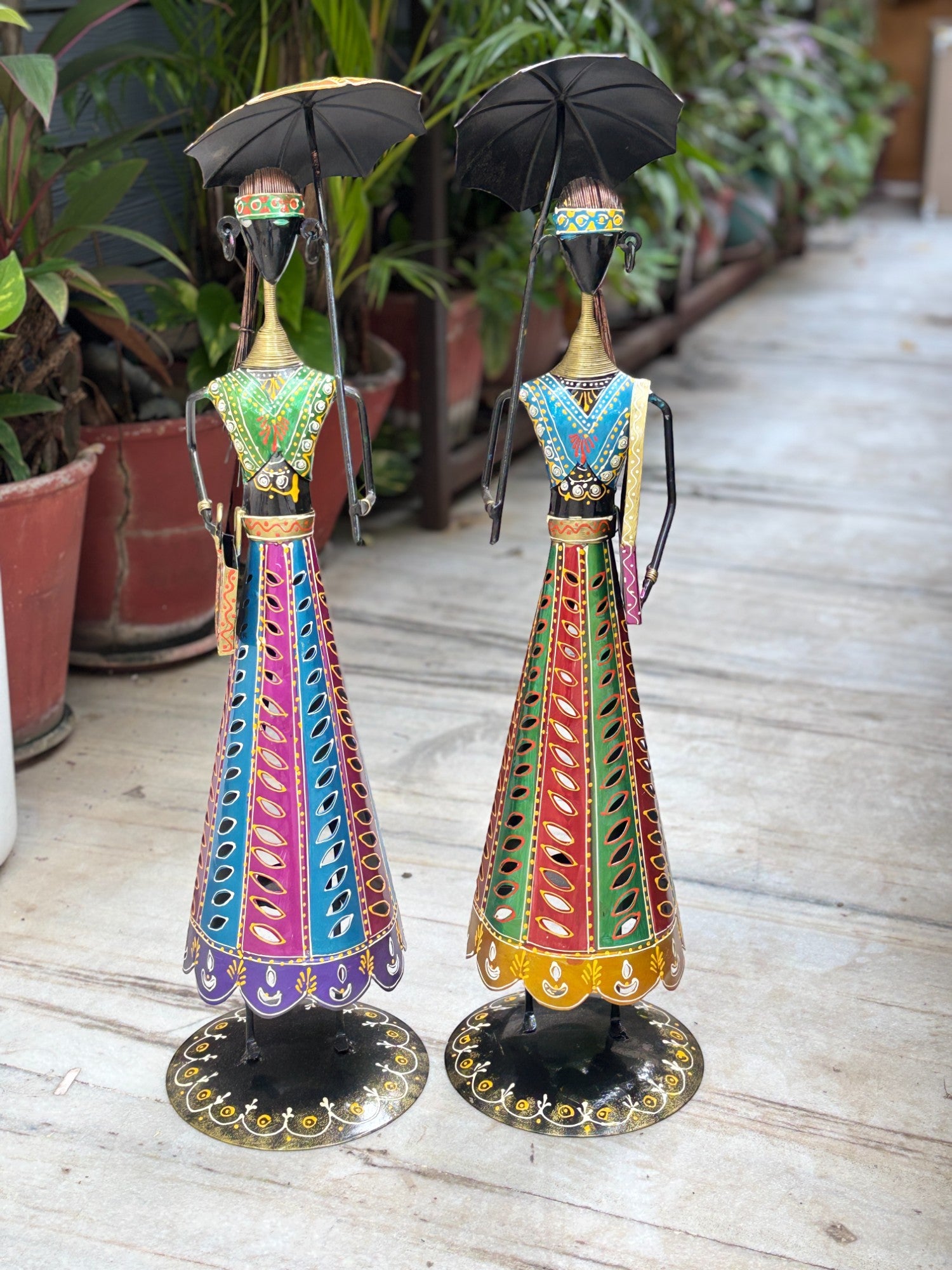 Ladies Showpiece Candle Holder Set | Decorative Metal Tealight Holder Figurines for Home Decor, Living Room, Bedroom & Gifting - 27 Inch (Set Of 2) - Apkamart