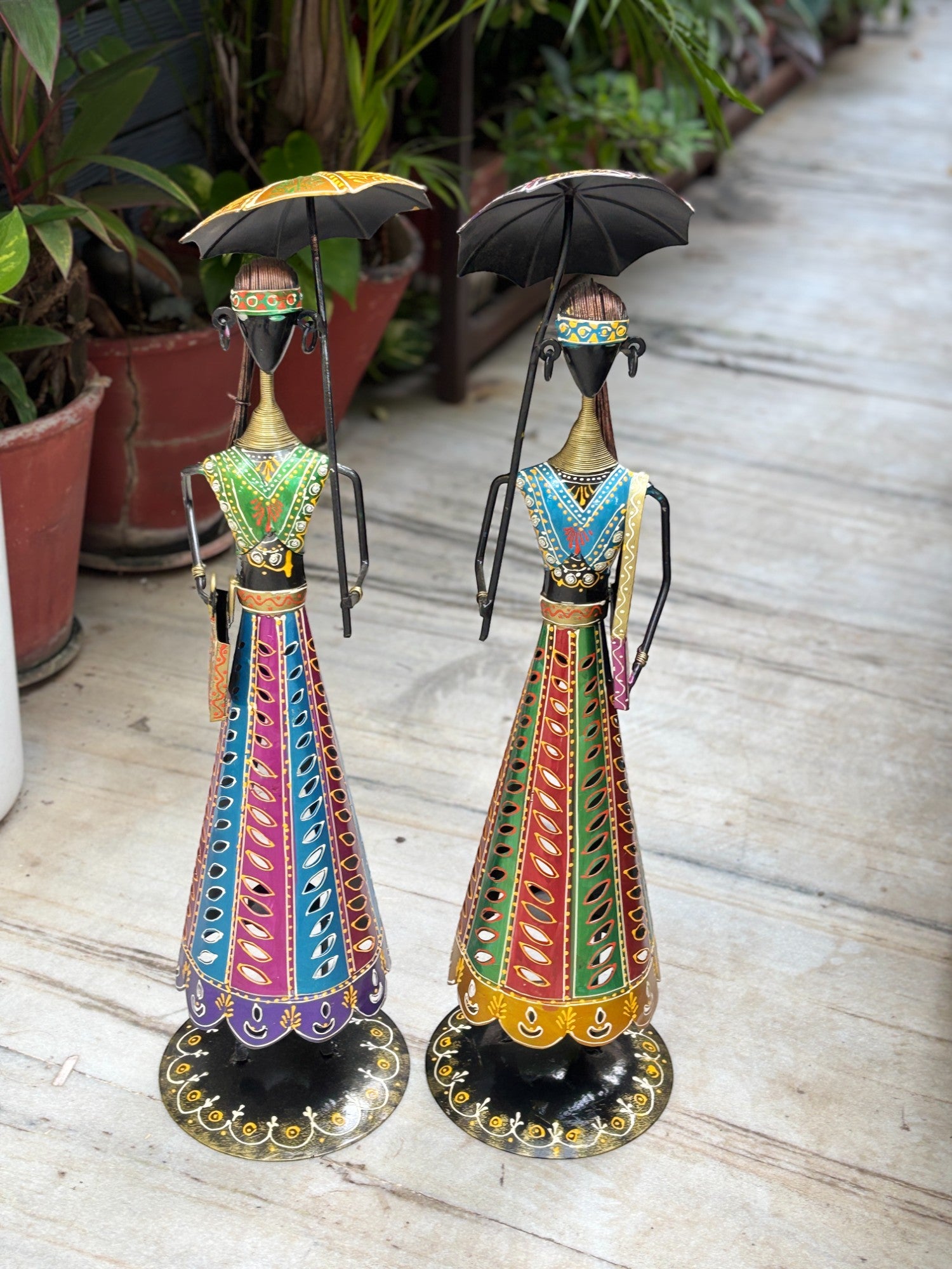 Ladies Showpiece Candle Holder Set | Decorative Metal Tealight Holder Figurines for Home Decor, Living Room, Bedroom & Gifting - 27 Inch (Set Of 2) - Apkamart