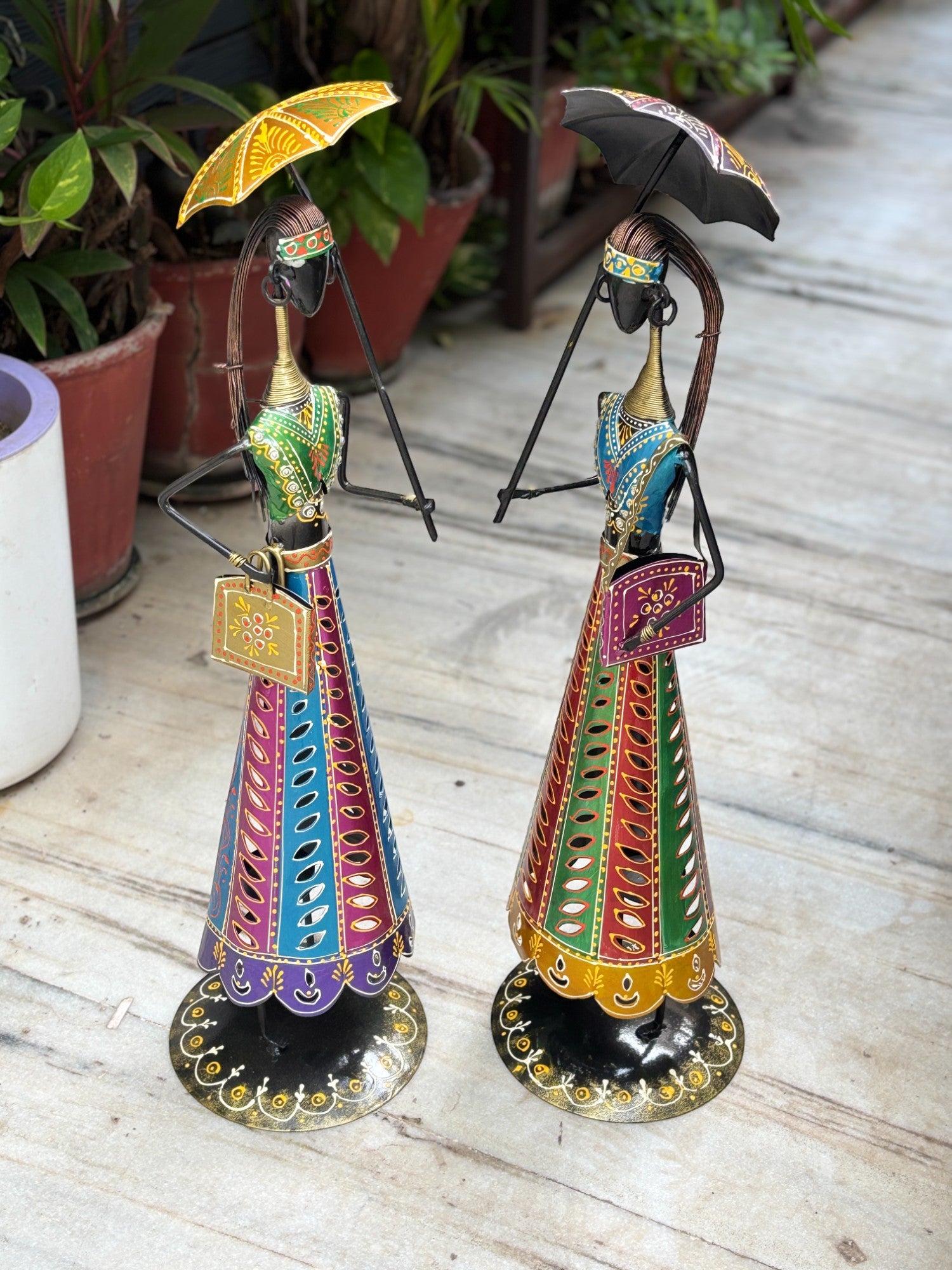 Ladies Showpiece Candle Holder Set | Decorative Metal Tealight Holder Figurines for Home Decor, Living Room, Bedroom & Gifting - 27 Inch (Set Of 2) - Apkamart