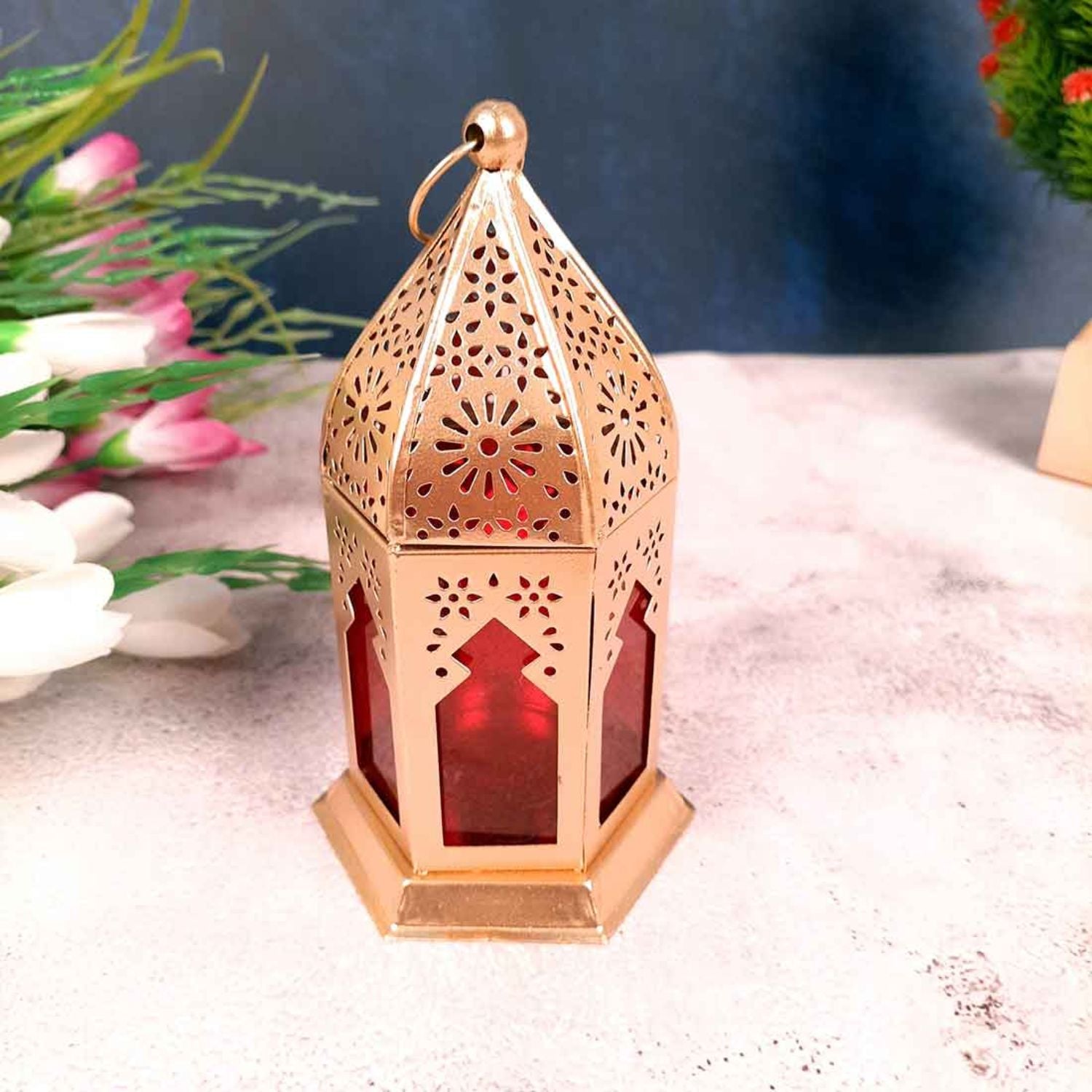 Moroccan Lantern Tea Light Holder | Antique Hanging Lantern Lamp for Living Room, Balcony, Home & Diwali Decoration - 7 Inch - Apkamart