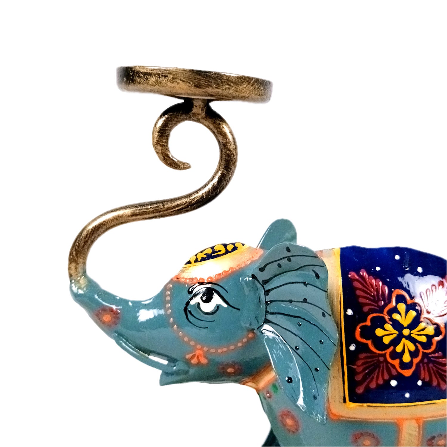 Elephant Tea Light Stand Showpiece | Decorative Candle Tealight Holder - For Home, Table, Living Room Decor | For Festival Decoration & Gifts - 13 Inch (Iron, Blue) - Apkamart
