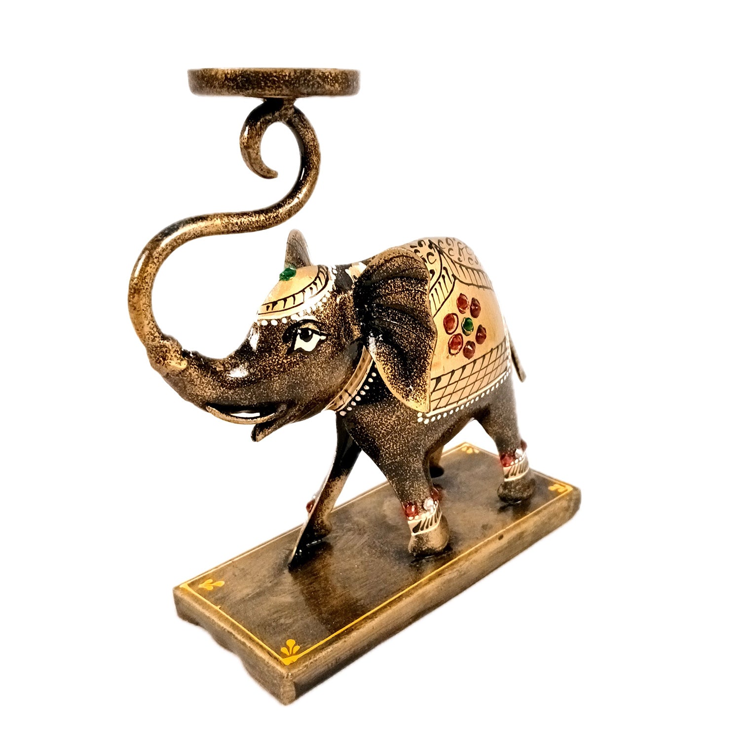 Elephant Tea Light Stand Showpiece | Decorative Candle Tealight Holder - For Home, Table, Living Room Decor | For Festival Decoration & Gifts - 13 Inch (Iron, Golden) - Apkamart