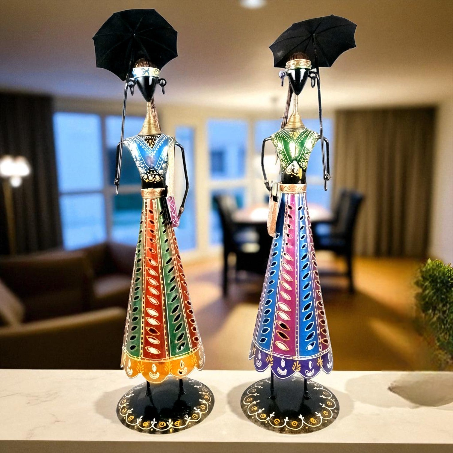 Ladies Showpiece Candle Holder Set | Decorative Metal Tealight Holder Figurines for Home Decor, Living Room, Bedroom & Gifting - 27 Inch (Set Of 2) - Apkamart