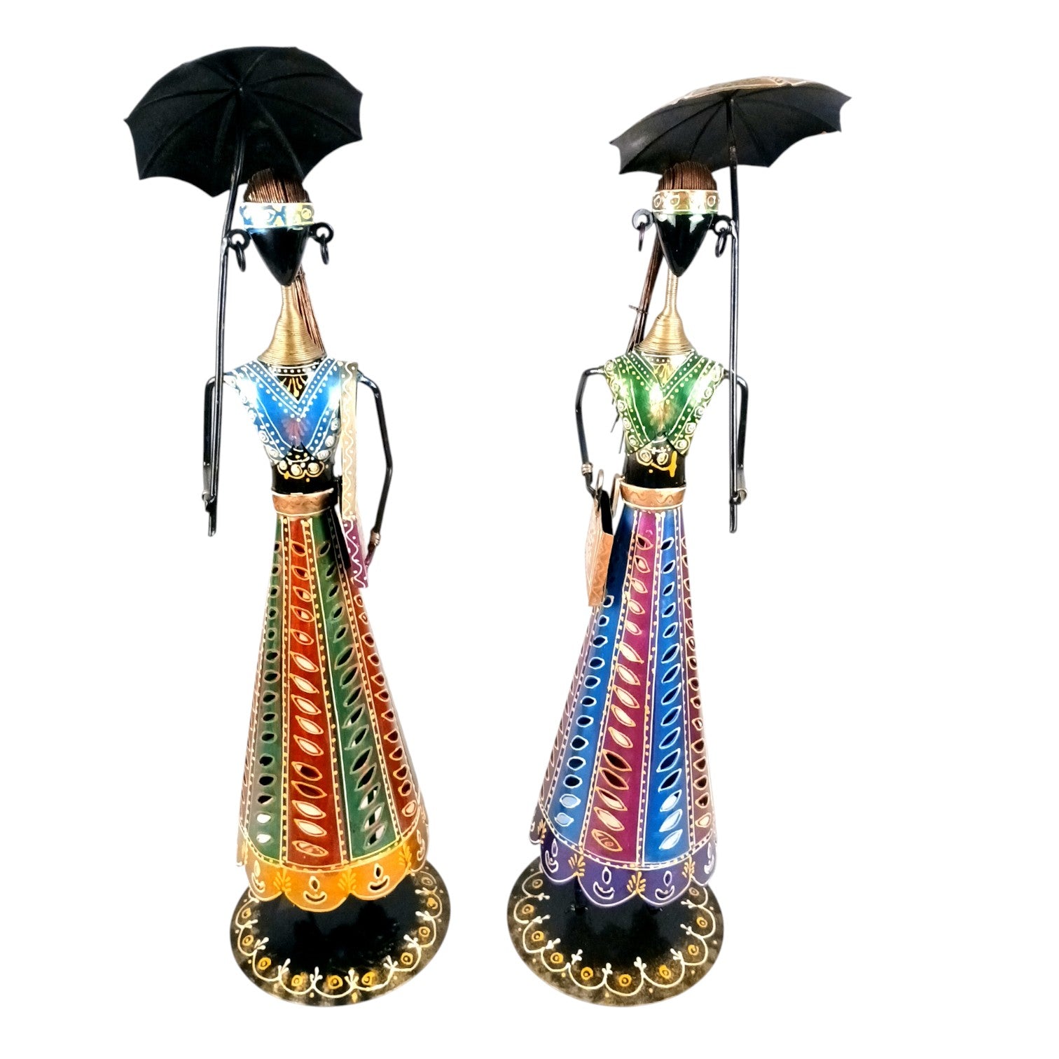 Ladies Showpiece Candle Holder Set | Decorative Metal Tealight Holder Figurines for Home Decor, Living Room, Bedroom & Gifting - 27 Inch (Set Of 2) - Apkamart