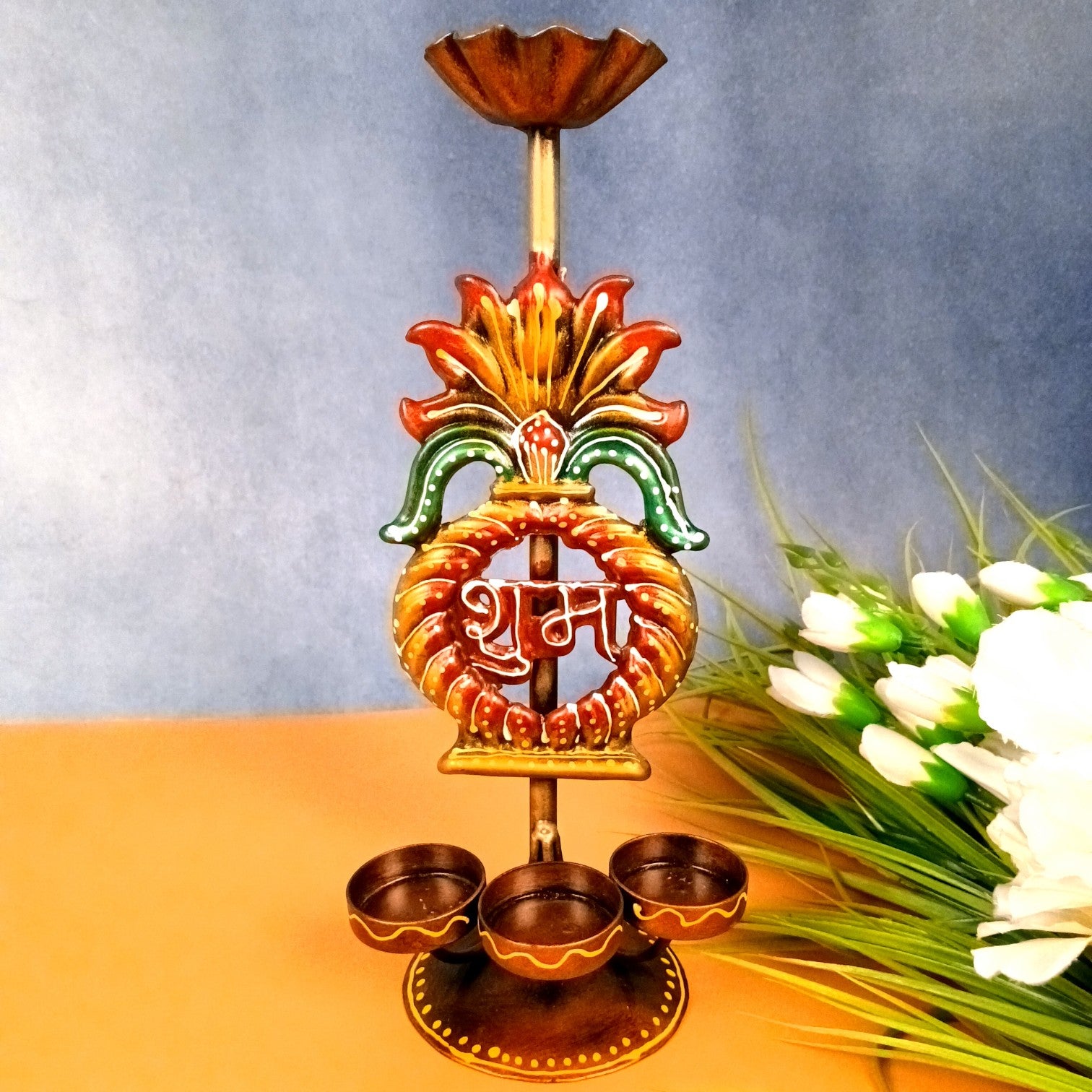 Candle Holder Shubh & Labh Combo | Decorative Tealight Holders for Home Decor | Festival Candle Stand for Living Room, Puja Room & Gifting - 12 Inch (Set of 2) - Apkamart