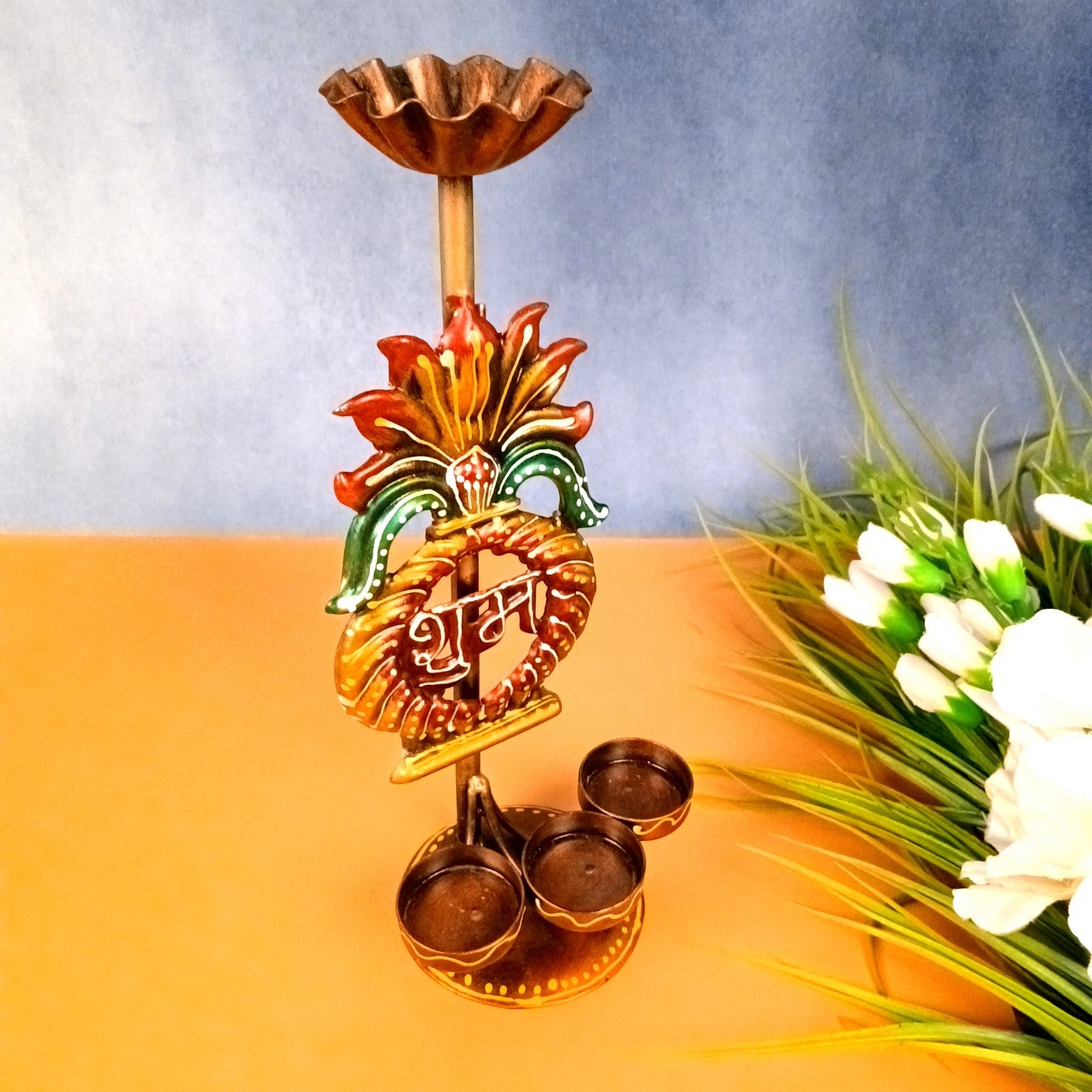 Candle Holder Shubh & Labh Combo | Decorative Tealight Holders for Home Decor | Festival Candle Stand for Living Room, Puja Room & Gifting - 12 Inch (Set of 2) - Apkamart