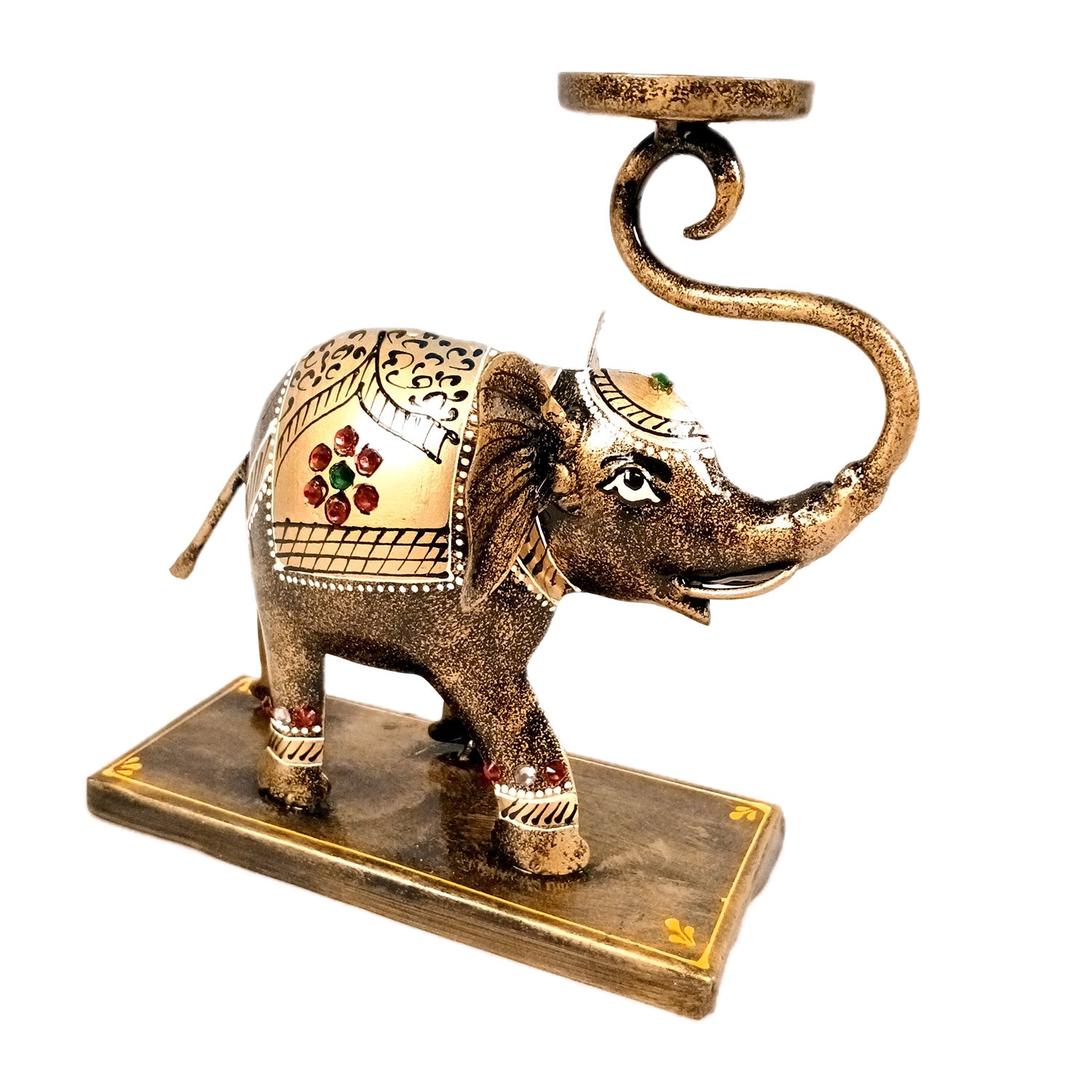 Elephant Tea Light Stand Showpiece | Decorative Candle Tealight Holder - For Home, Table, Living Room Decor | For Festival Decoration & Gifts - 13 Inch (Iron, Golden) - Apkamart
